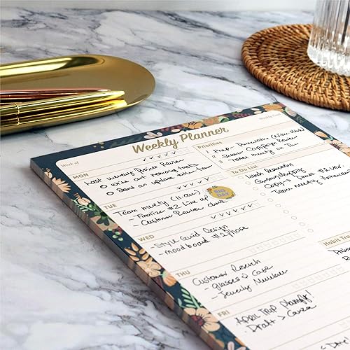Miniatura 2 de Planificador semanal organizador de tareas, 52 hojas sin fecha de planificación extraíble (7.8 x 10 pulgadas, flor oscura)