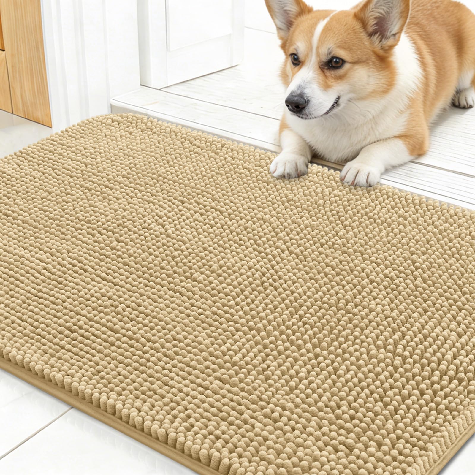 OLANLY Dog Door Mat for Muddy Paws 24x16, Super Absorbent Chenille Mud Mat — image 1