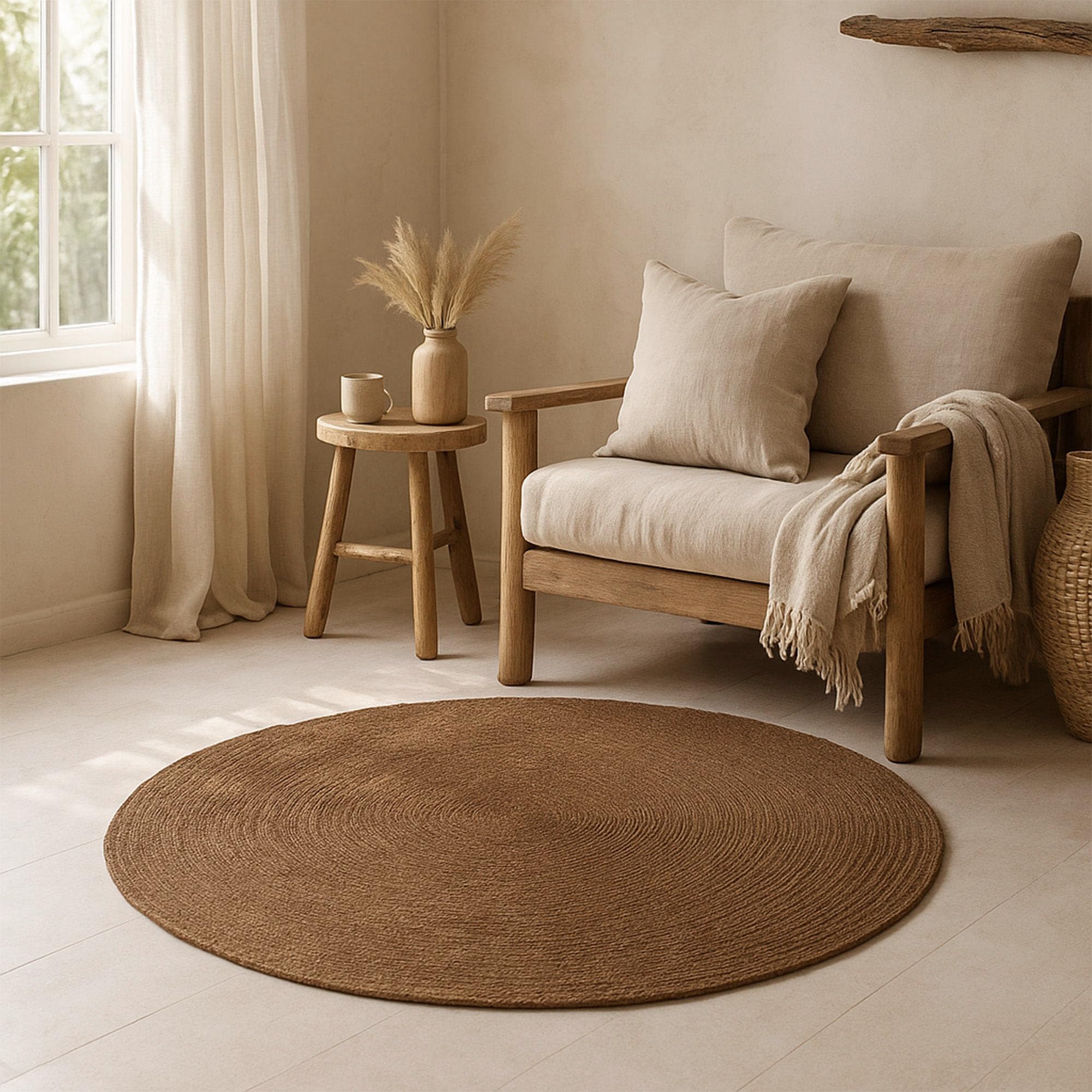 HAMID Tapis Nansa Intérieur/Extérieur en Pet Recyclé – Lavable et Imperméable – Écologique & Durable – Idéal pour Terrasse, Jardin ou Salon (120x120cm, Marron)