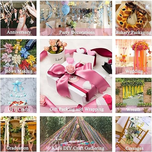 Miniatura 7 de Cinta de satén dorada de doble cara de color sólido de 58 pulgadas x 50 yardas continua, cinta de poliéster de alta densidad para envolver regalos,