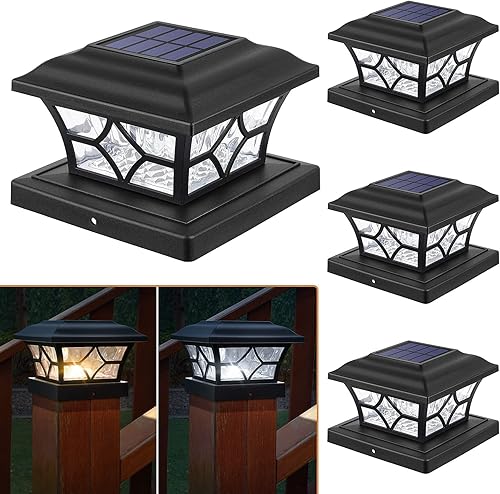 APONUO Luces solares para postes de valla de 1000 mAh, luces solares para postes de 2 modos de color, 8 LED, tapas solares para postes de cubierta
