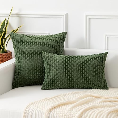 Vista 249 de Kevin Textile - Juego de 2 fundas decorativas para cojines, de pana y con moderno estilo campestre bohemio a rayas para decorar hogar, sofá, cama