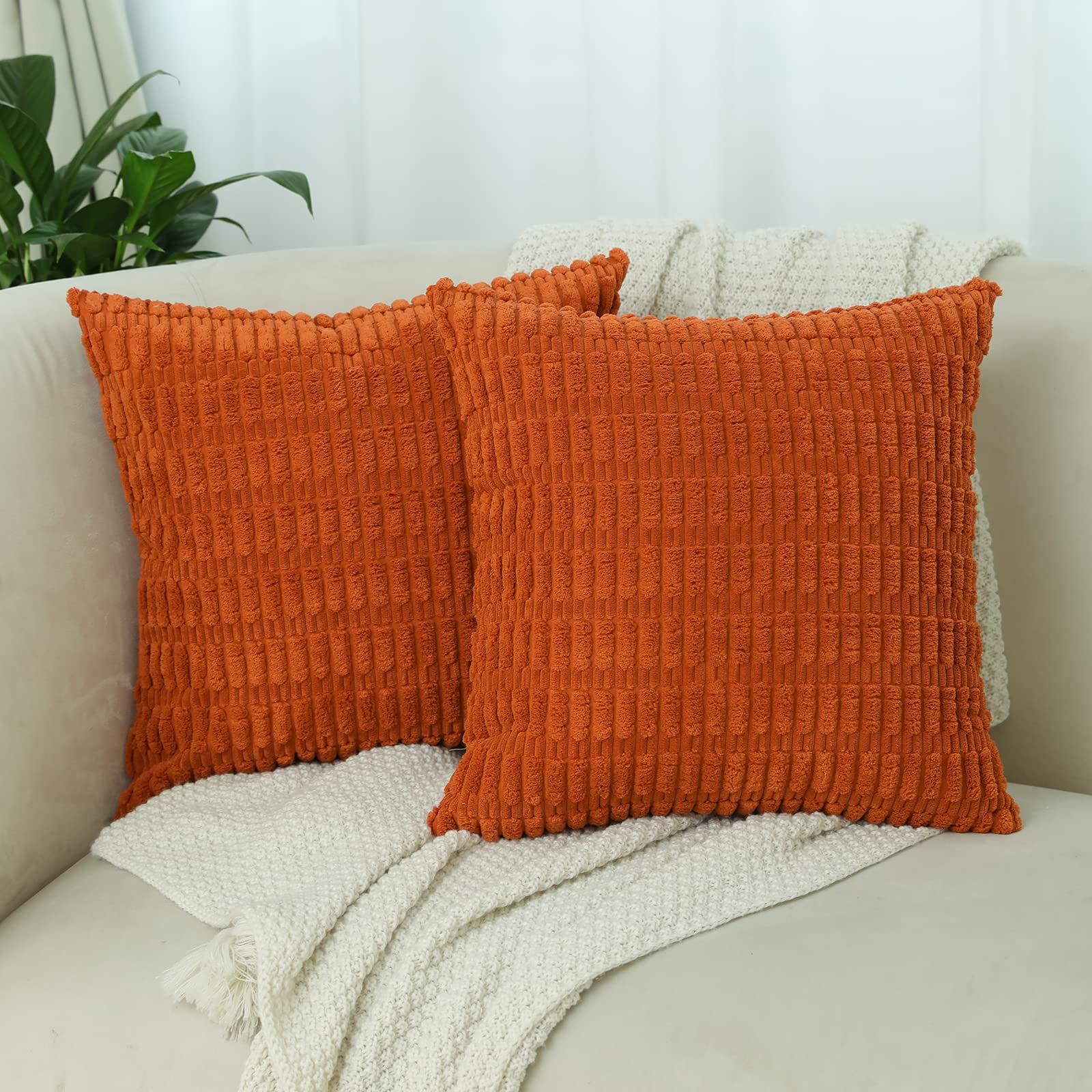 Hckot Rust Decorative Throw Pillow Covers 18x18 Inch, Set of 2 Soft Corduroy Couch Pillows for Living Room Bed Sofa,Boho Modern Farmhouse Rustic Square Cushion Case Home Decor