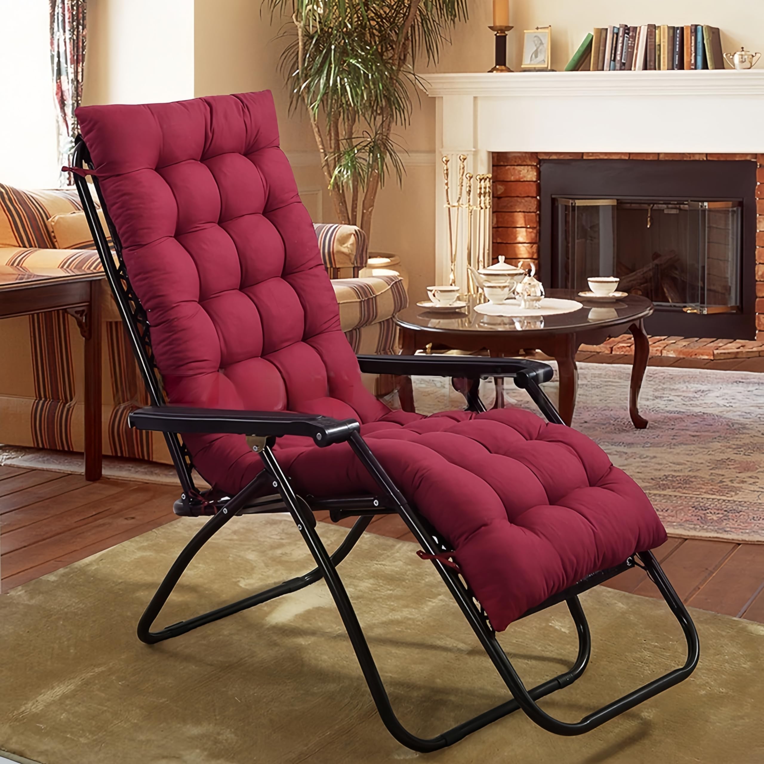 Surwin Sun Lounger Cushions Only, Solid Color Soft Recliner Cushions Thick 8cm lounger Seat Pads for Indoor Outdoor Patio Yard Beach Garden (Wine Red,48x120cm) — image 1