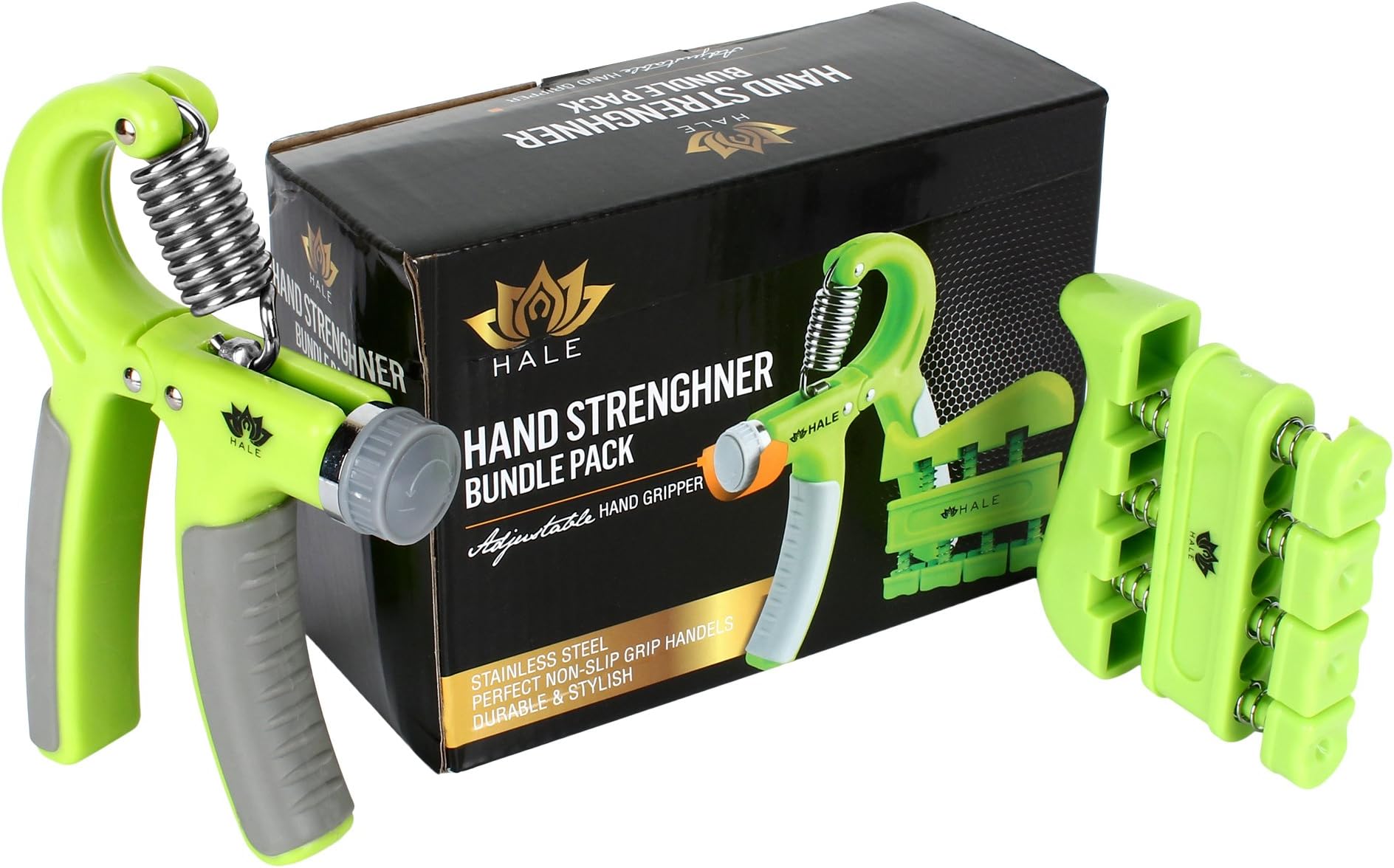 Hale Hand Grip Strengthener Bundle Pack|Extreme Forearm Strength(Adjustable &Non-Slip 22-88lbs)|Finger Coordination and Strength Trainer Included |for Gym,Instrument Players,Adventure Sports