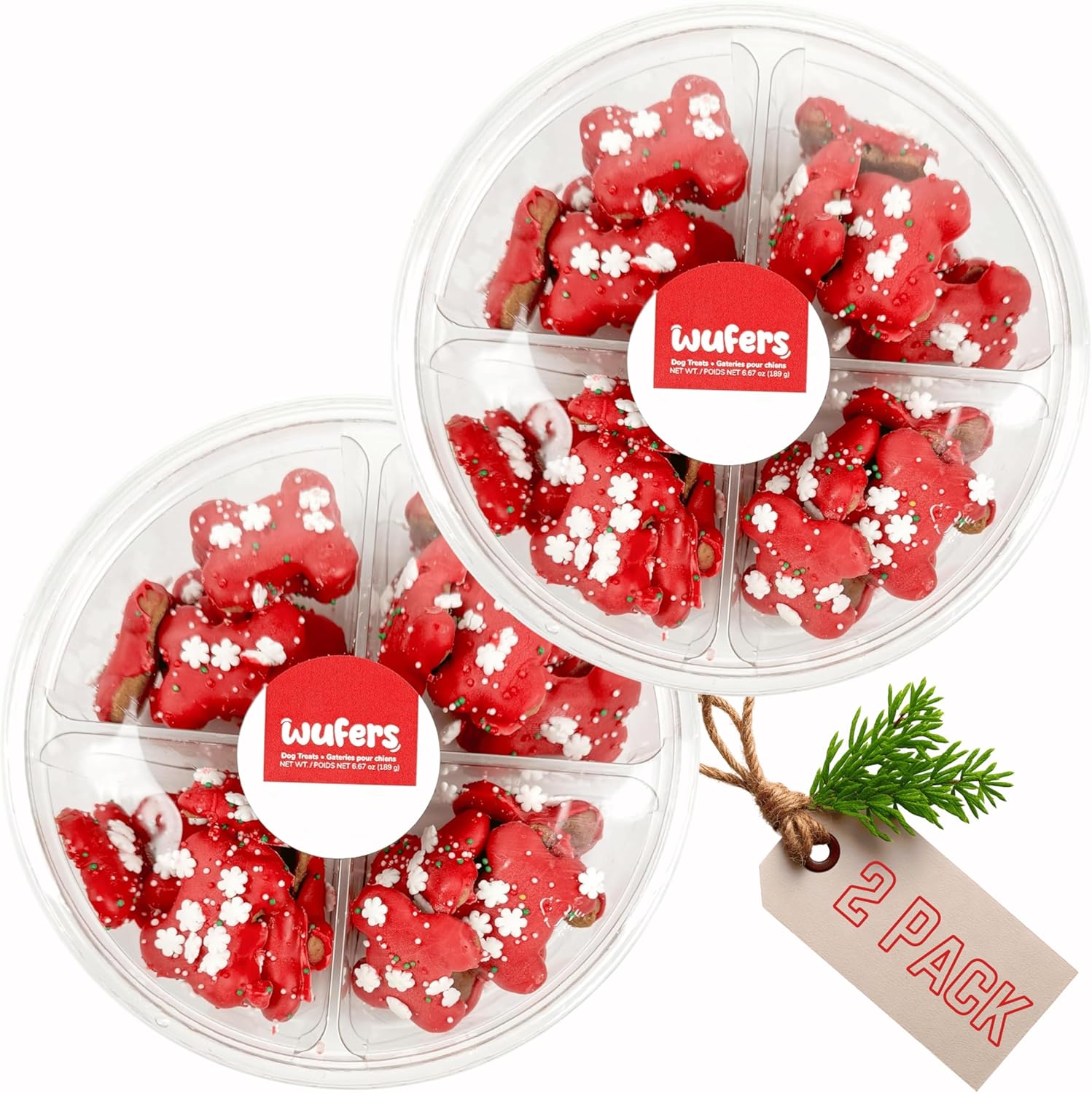 Wufers Pawliday Gourmet Cookie Dog Treats (Sprinkled Bone Platter - Red)