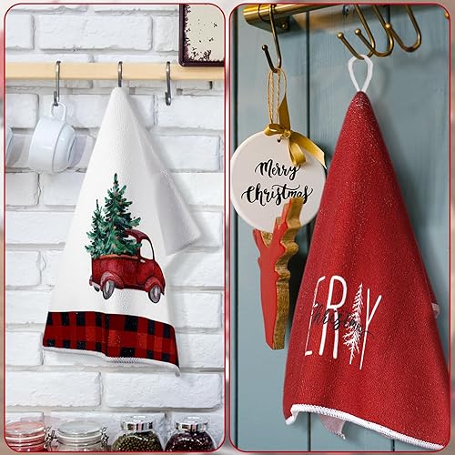 Miniatura 4 de Bencailor Juego de 4 toallas de cocina navideñas decorativas para platos de té, toallas de mano para baño de Navidad, 15.75 x 23.62 pulgadas (rojo,