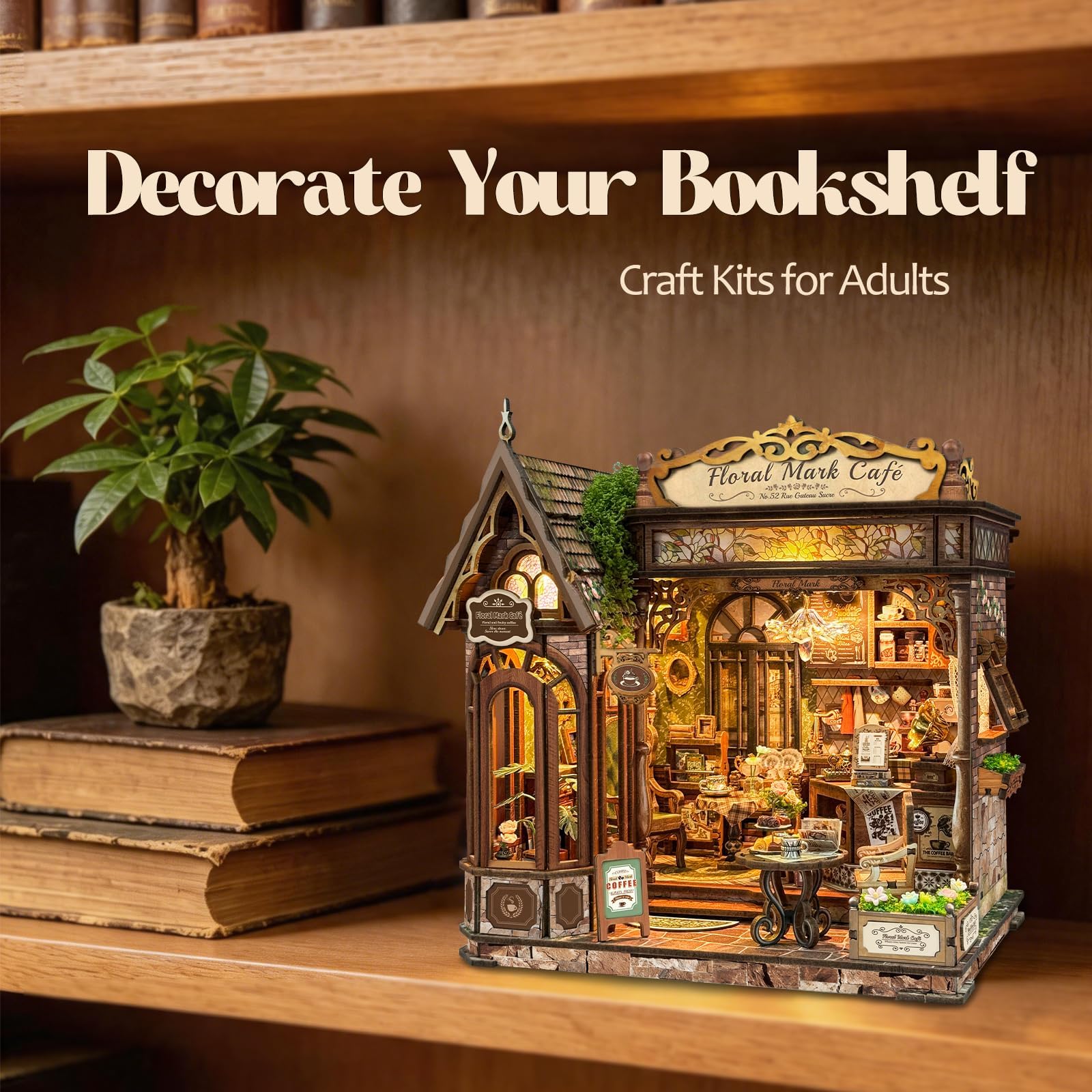 Kit de casa en miniatura DIY para adultos, modelo de madera 3D, juegos de casa de muñecas, decoración del hogar con luz LED, regalo de alivio del estrés para familiares y amigos - Floral