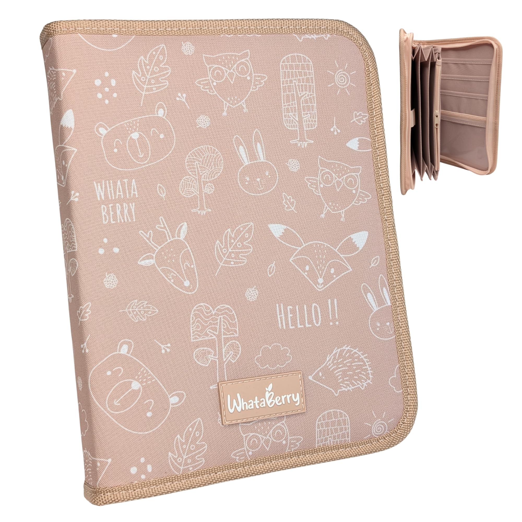 WhataBerry® Mutterpass Schutzhülle 16 Fächer | Mutterpasshülle & U Heft Hülle | Mutterkindpasshülle Österreich | Organizer für Impfpass & Dokumente | Dokumentenmappe Mini | Beige 26×19,3×3 cm