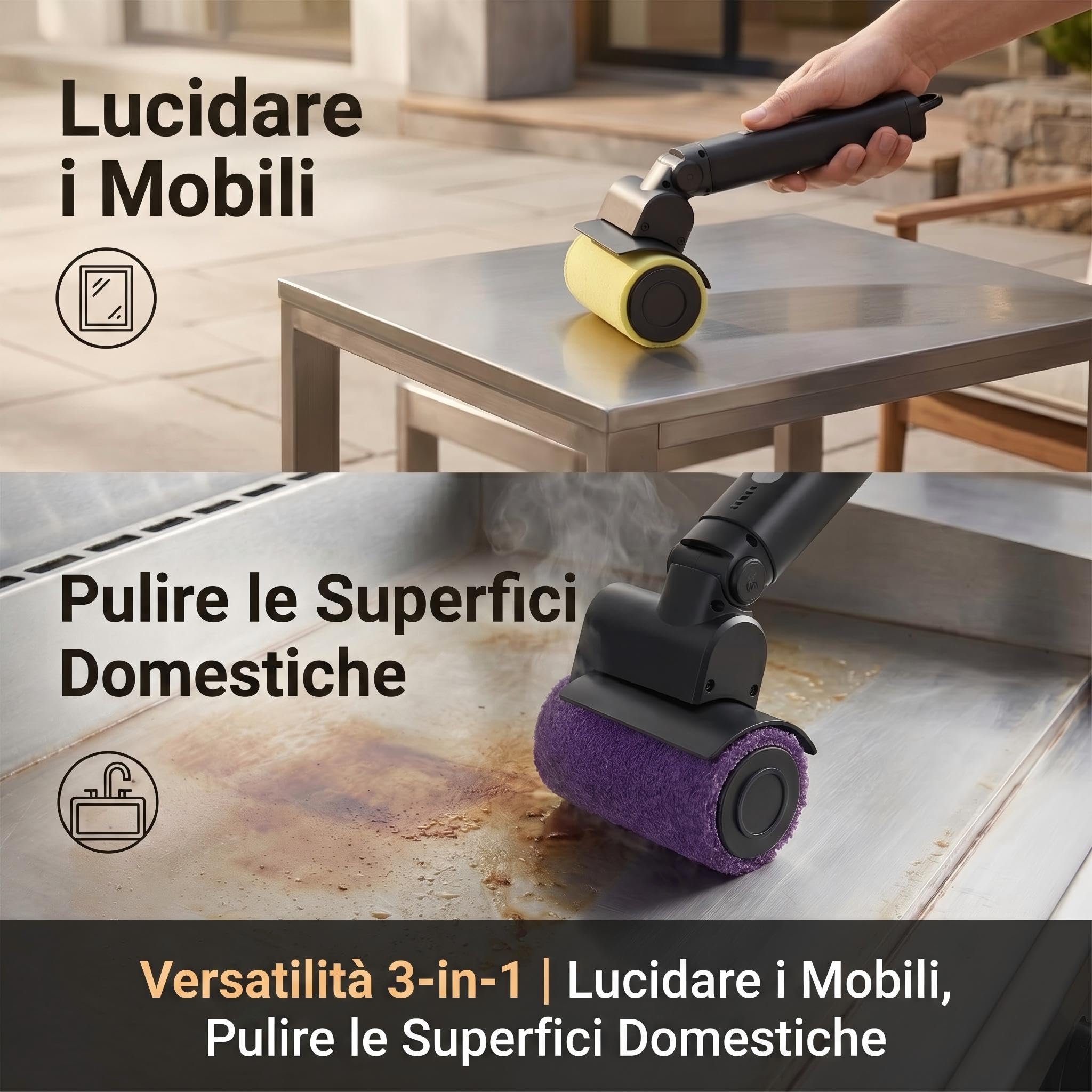 Testine di ricambio per spazzola elettrica per grill, kit di ricambio 3 in 1 per barbecue, include testina in filo di acciaio inossidabile, tampone per lucidatura e spugnetta abrasiva