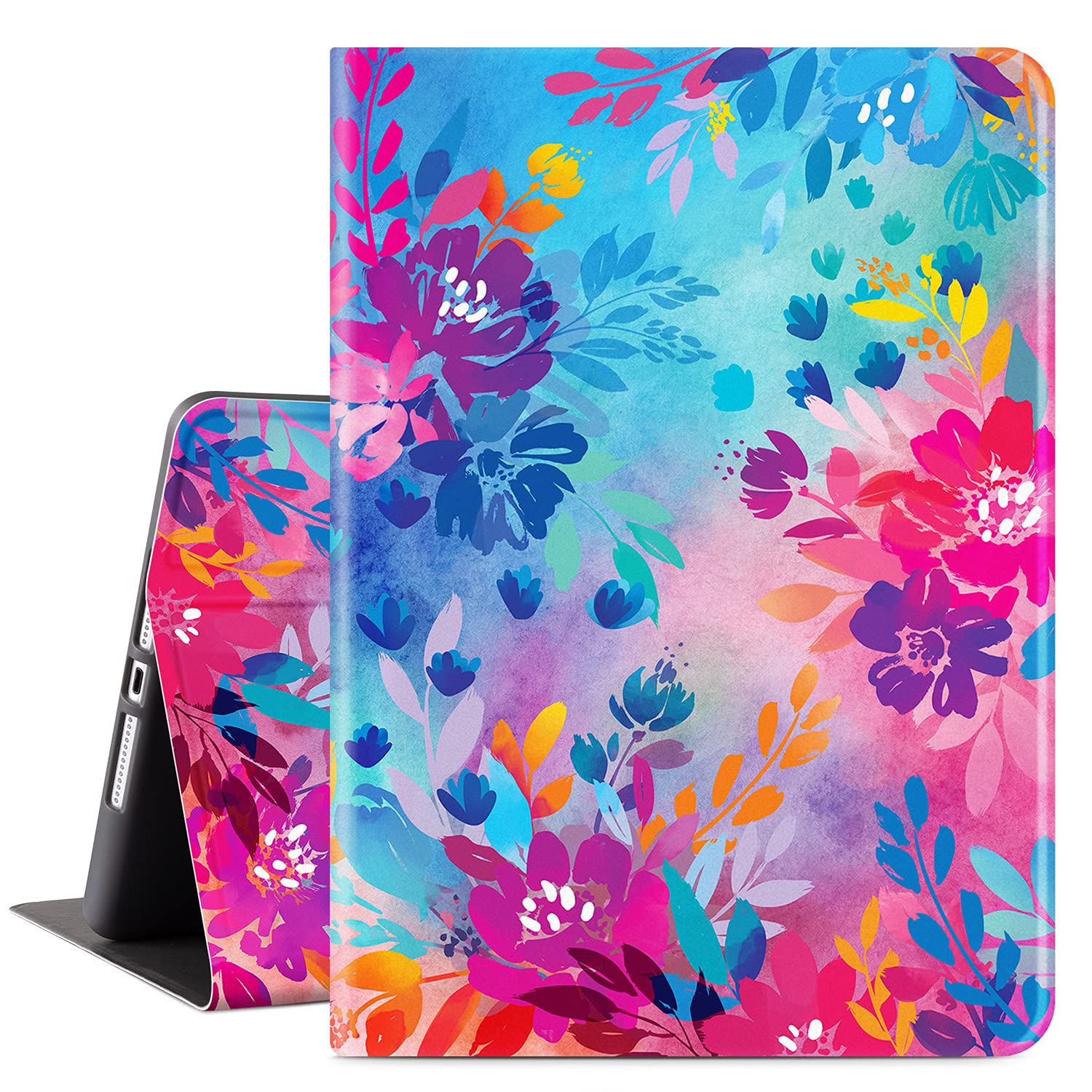 Vimorcoipad 10.2 Inch Case 7th/8th Generation Cover 2019/2020, Soft Rubber Back Cover, Protective Leather Case, Adjustable Stand Auto Wake/Sleep Smart Case (Colorful Flower)