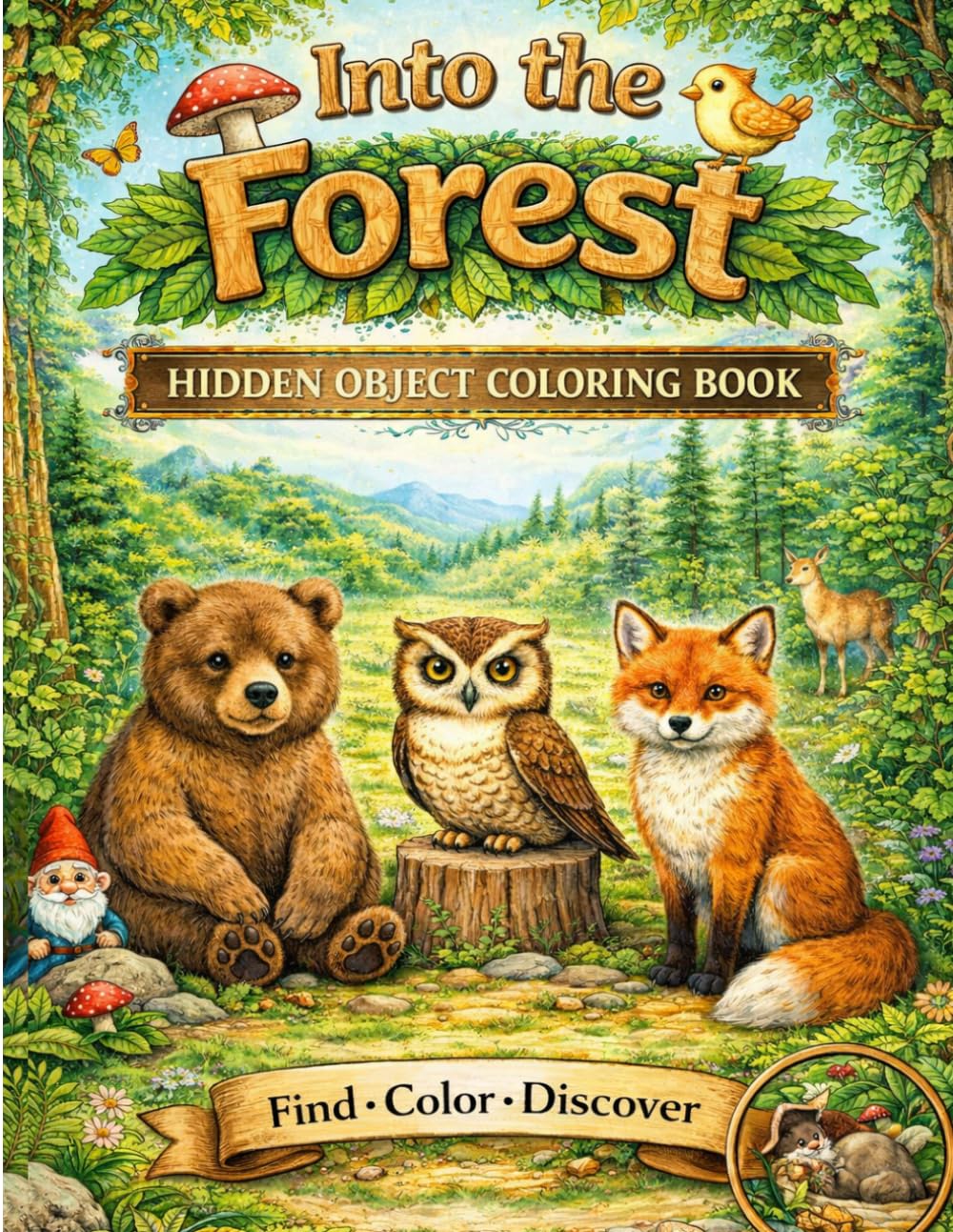 Into the Forest: Hidden Object Coloring Book for Kids: Find, Color, and Discover Woodland Animals & Secret Objects