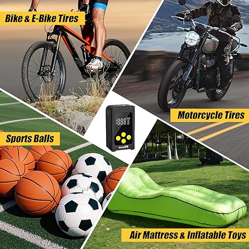 Miniatura 7 de Compresor de aire portátil de 150 PSI para neumáticos de bicicleta, automóvil, motocicleta, pelotas deportivas, inflador de neumáticos eléctrico