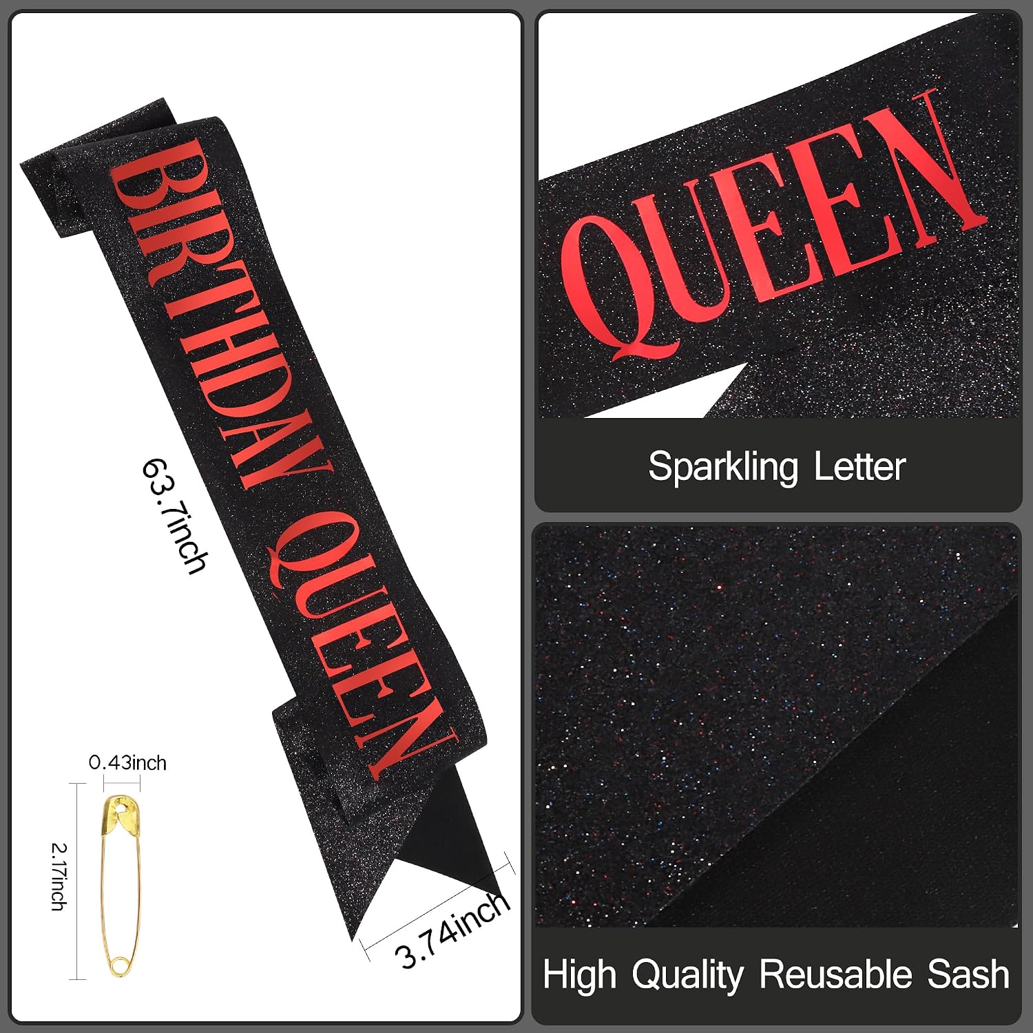COCIDE Birthday Sash for Women Happy Birthday Crown Tiaras for Women Queen Princess Headband for Party Decoration Girl Black and Red Sahes Hair Accessories Favors Gift