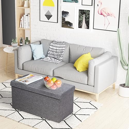 Miniatura 2 de GORELAX Banco otomano plegable de almacenamiento, reposapiés de tela con contenedores de almacenamiento extraíbles y asiento acolchado, caja