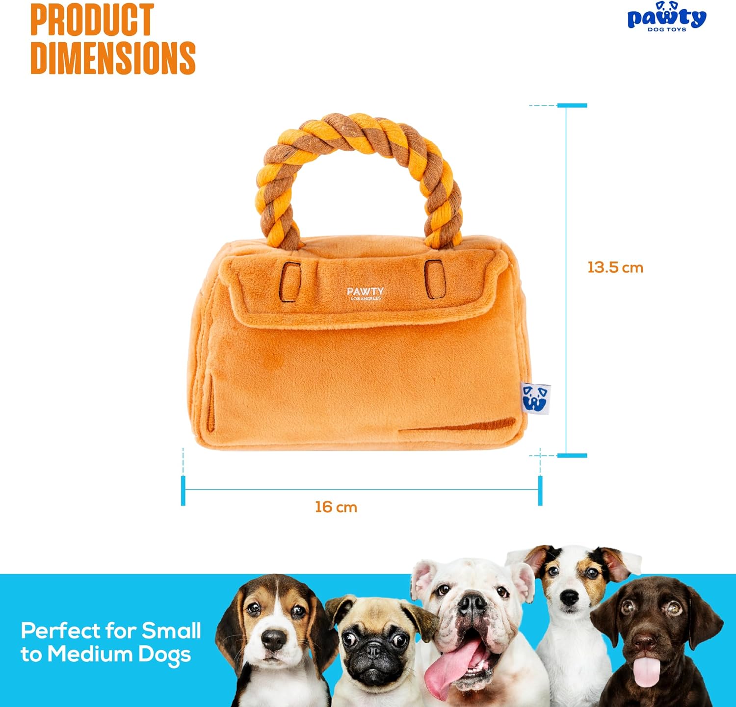 Barkin Bag Interactive Dog Toy - Handbag Plush Designer Tug Rope Toy - Funny Cute Durable Parody Birthday Gift for Puppy - Squeaker Stimulating Enrichment for Aggressive Chewer - Teething Essential