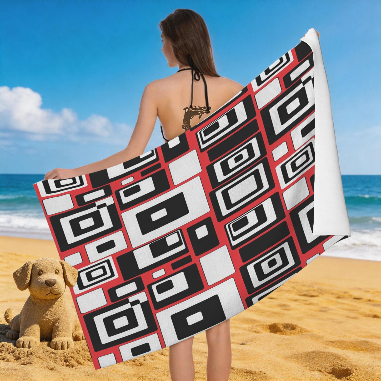 Leichong 3D Geometric Art Beach Towel Large Microfiber Soft Quick Dry for Adults, Abstract Design Bath Towel Lightweight Soft Absorbent for Travel Swimming Pool Sports, 180 x 90 cm