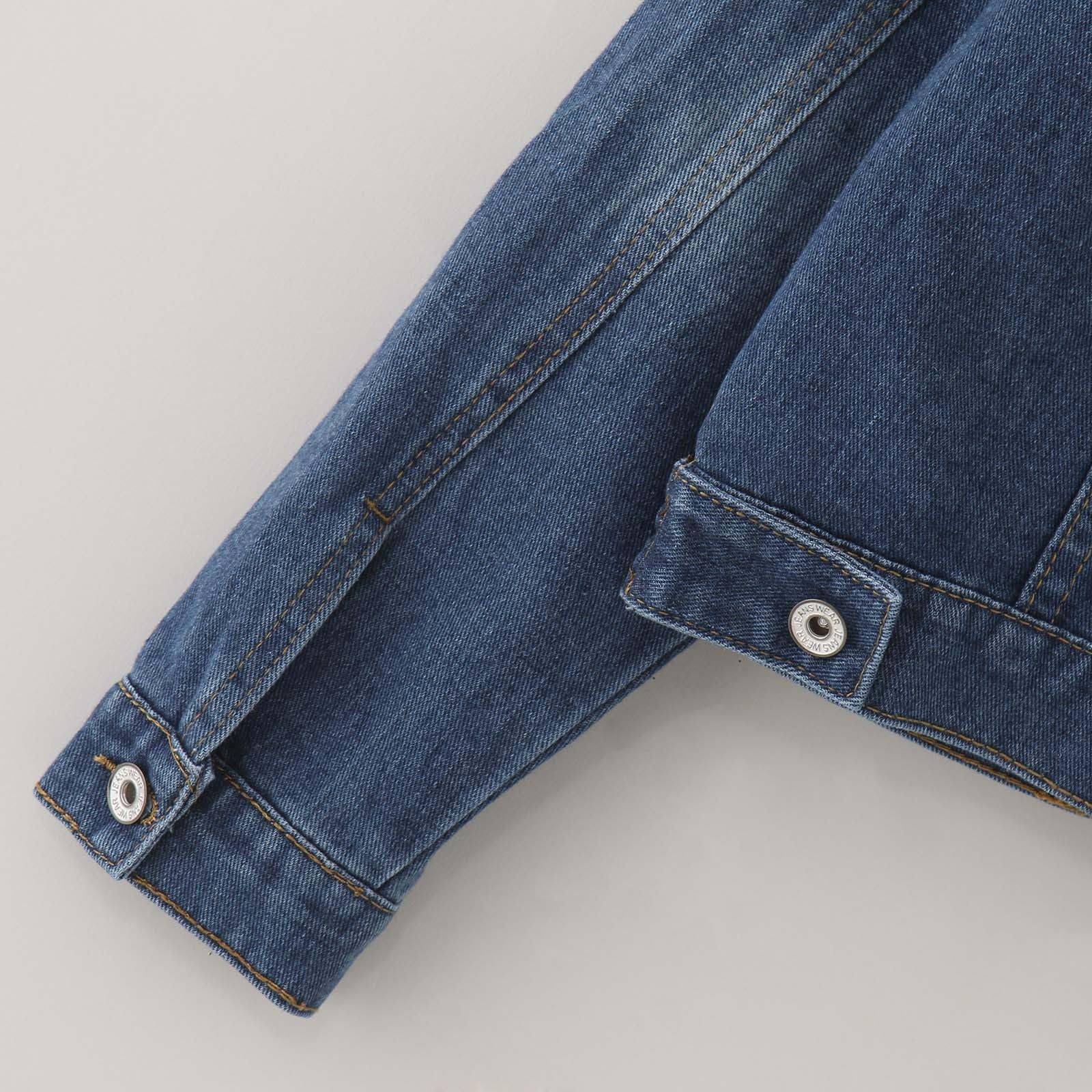 Veste en jean vintage à col rond pour femme - Coupe ajustée - Léger - Manches longues - Patchwork - Avec poche - Style classique rétro - Bleu