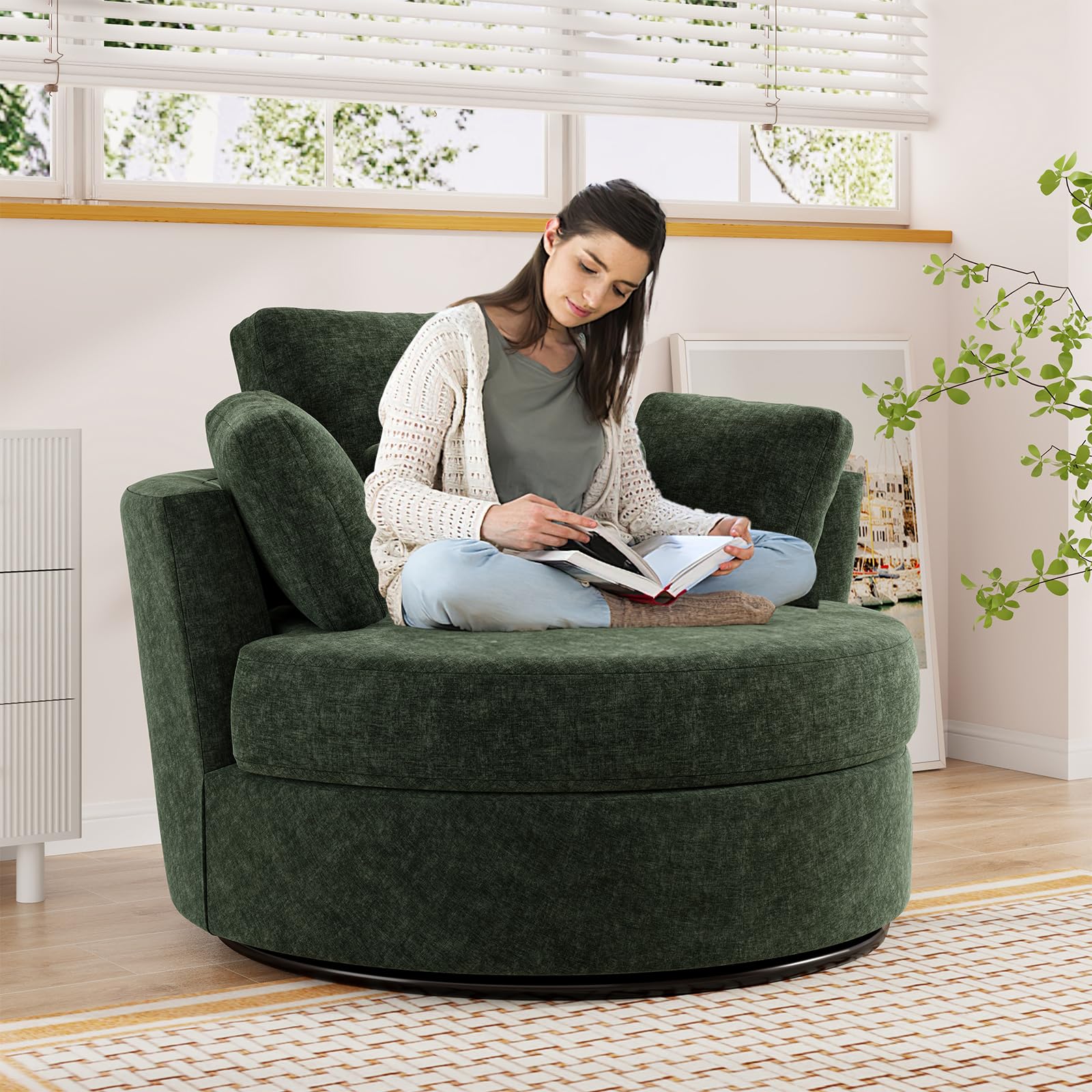 Swivel Accent Barrel Chair, 42'' W Chenille Upholstered Round Swivel Chair,  360 Degree Modern Oversized Round Armchair, Comfy Single Sofa Chair