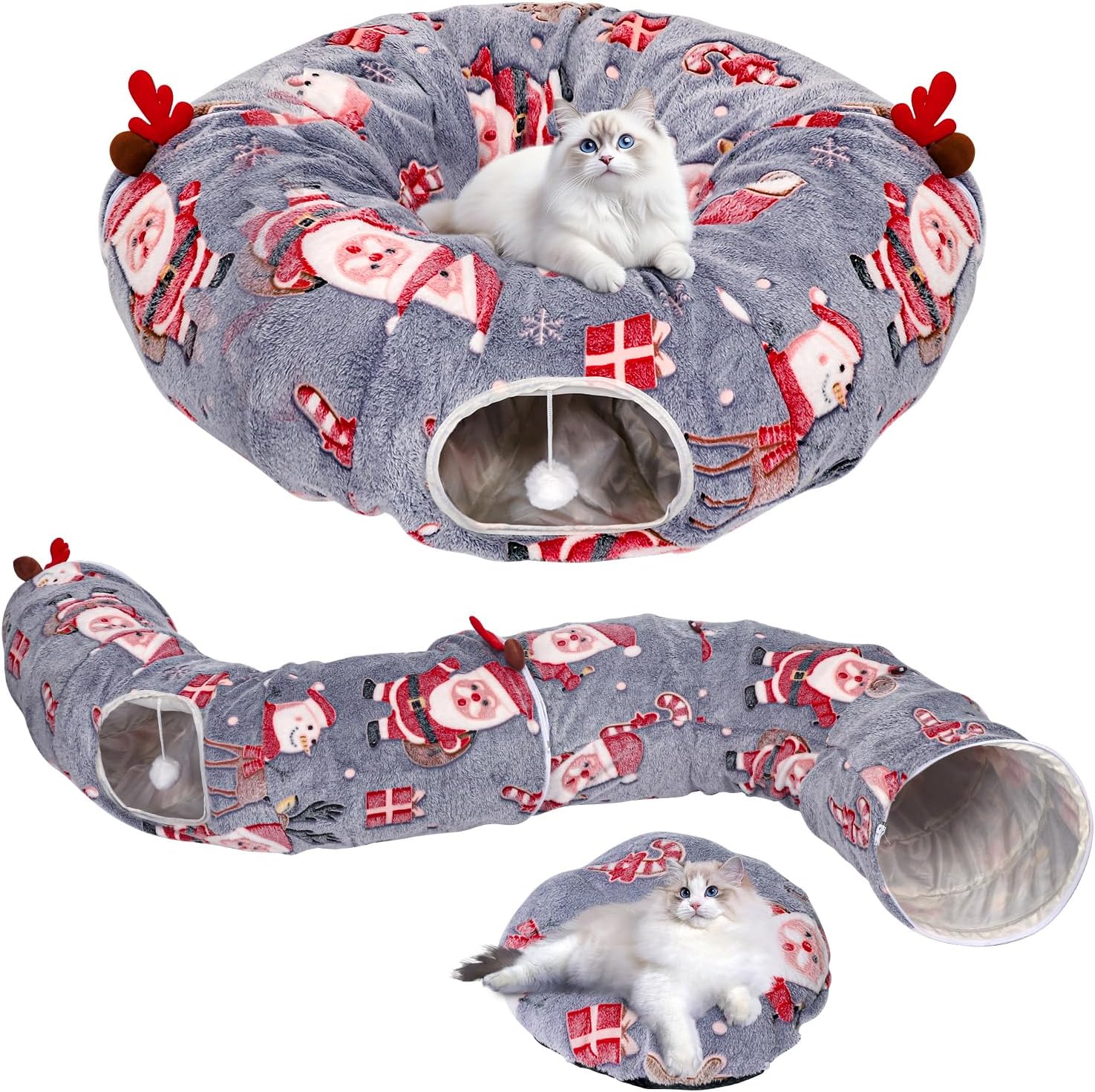 Christmas Cat Tunnel Bed, Cat Tunnels for Indoor Cats with