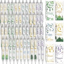 120 Pcs Ramadan Gifts Eid Mubarak Pens Bulk Include Retractable Ballpoint Pens Cards Greeting Gift Bags for Eid Party Favors Muslim Gifts Bulk Islamic Goody Bag Stuffers