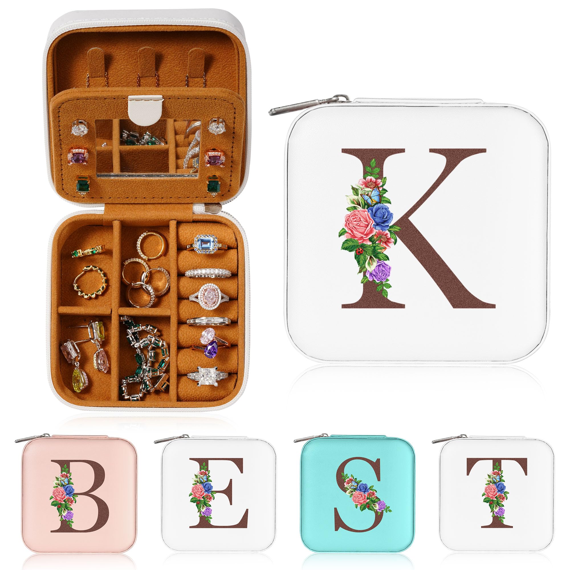 Yesteel Initial Travel Jewelry Case Jewelry Box Jewelry Organizer, Rings Necklace Earrings Jewelry Organizer Box, Mothers Gift Ideas for Women Her Wife Girlfriend Letter K
