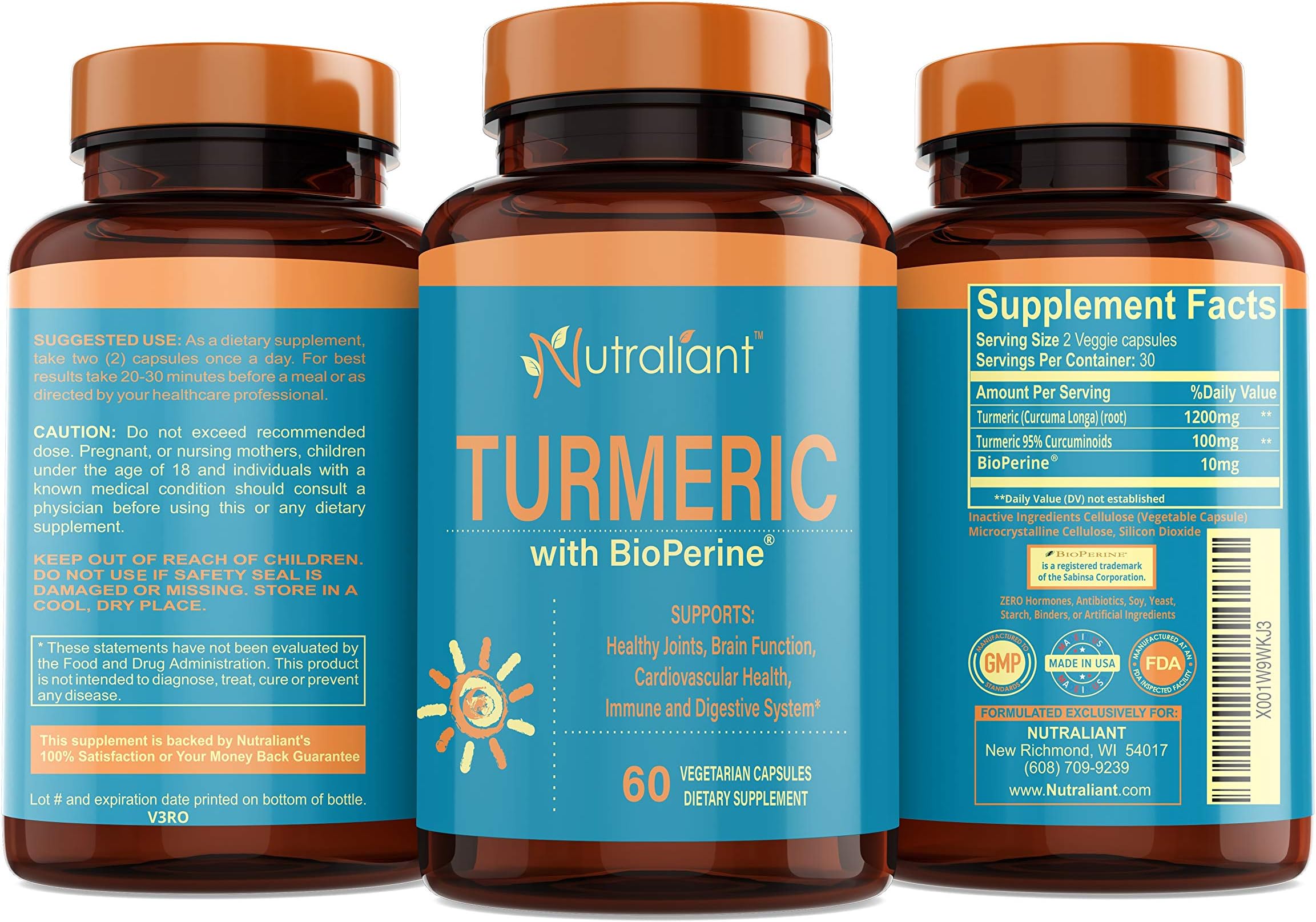 Best Turmeric Curcumin Supplement with BioPerine Black Pepper - Optimum Absorption, 95% Curcuminoids - Anti-Inflammatory & Antioxidant Supplements for Joint Support & Pain Relief - 60 Veggie Capsules