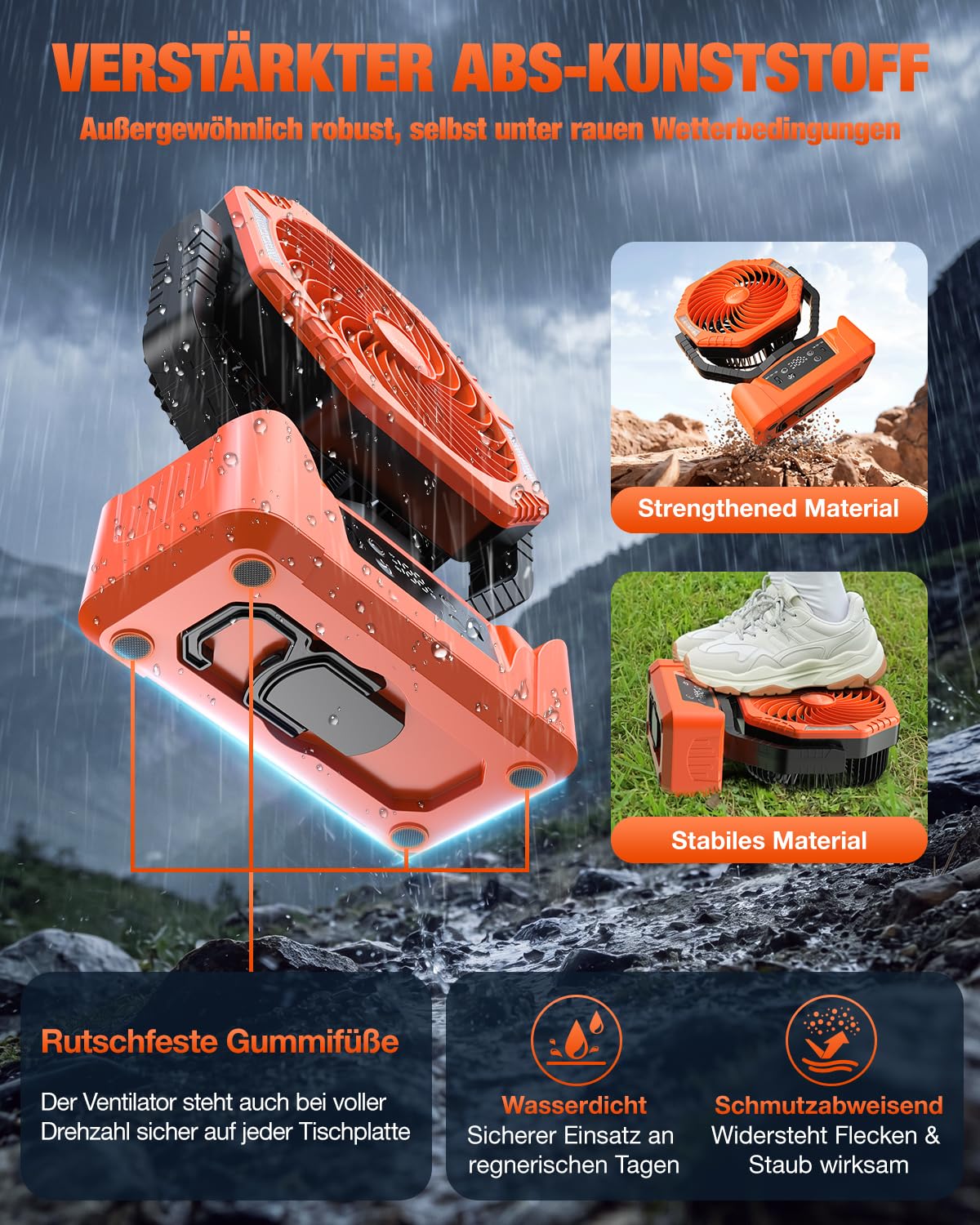 24000mAh Akku Camping Ventilator Powerbank, Kupferkern Motor Akkuanzeige, Fernbedienung Timer , 6 Geschwindigkeiten, Auto Schwenkfunktion, LED-Licht, Aufhängbar für Camping Angeln Zuhause Stromausfall