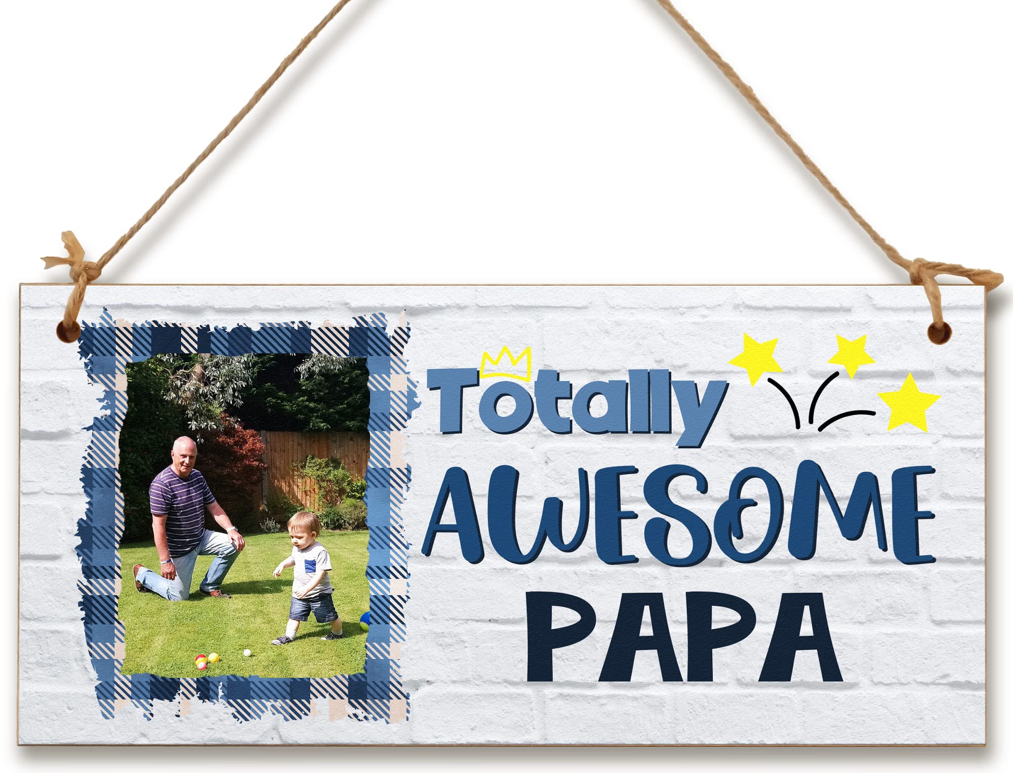 The Plum Penguin Multicolour Personalised Wooden Plaque With Photo Totally Awesome Papa Gift For Daddy Grandad Door Sign Hanging Man Cave Shed