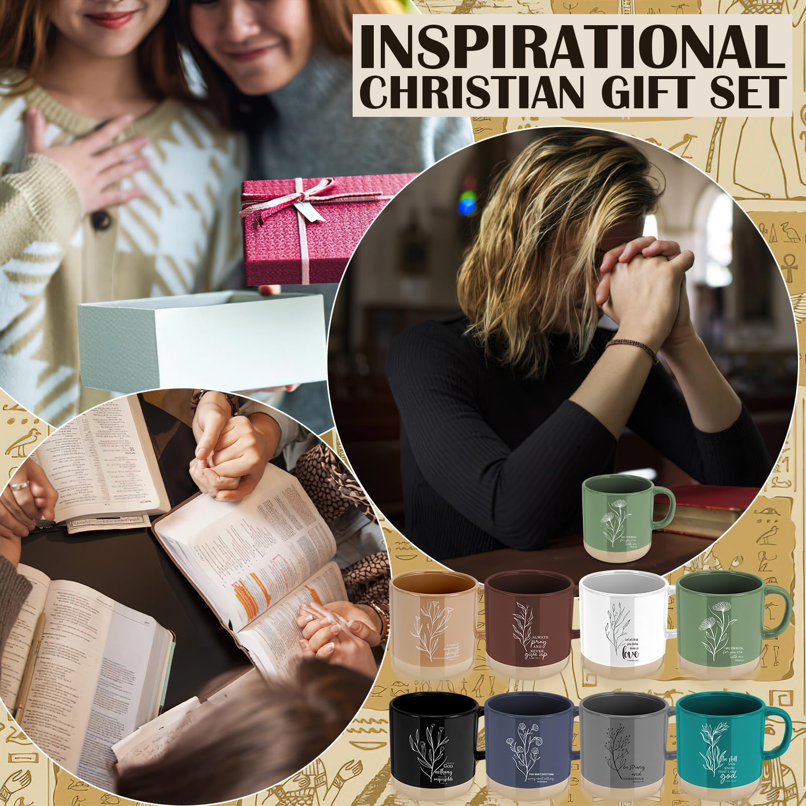Confezione da 8 tazze cristiane da donna, 380 ml, con versi biblici, tazza da caffè religiosa in ceramica, tazza cristiana, tazza religiosa, regalo per insegnanti, dipendenti, amici
