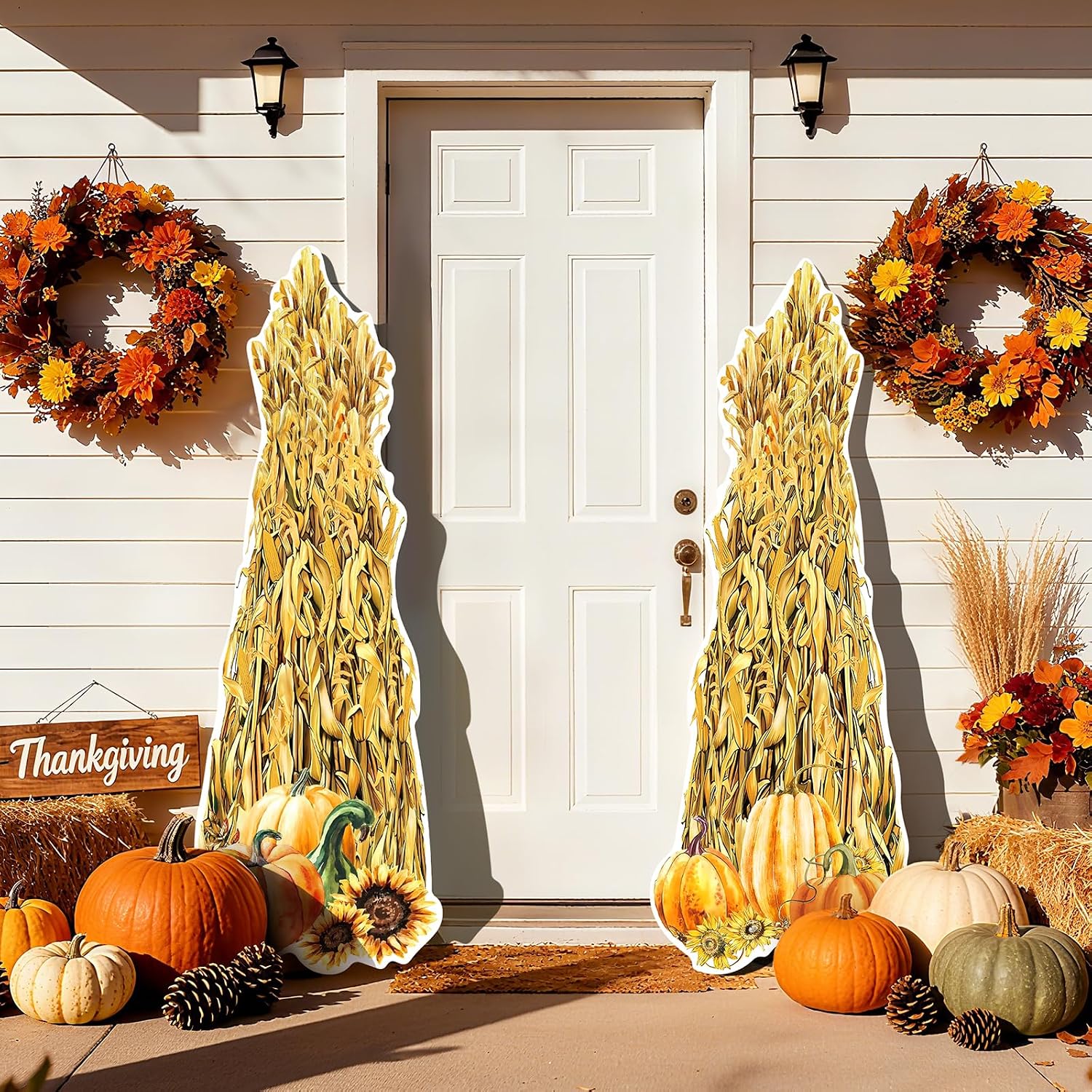 2 Pcs Corn Stalk Decorations, Fall 59" Corn Stalk Plastic Cutout