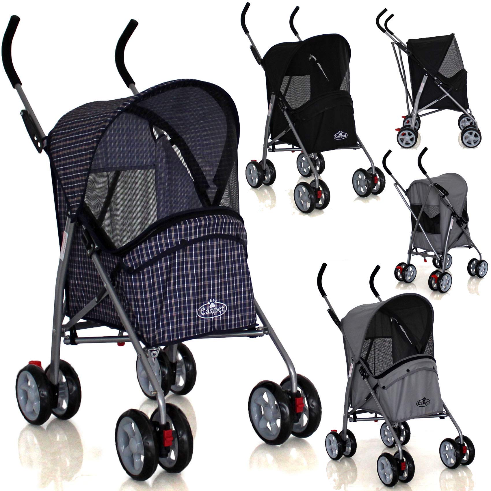 Pet Stroller Foldable with Swivel Wheels 15 kg Carrying Capacity - Grey