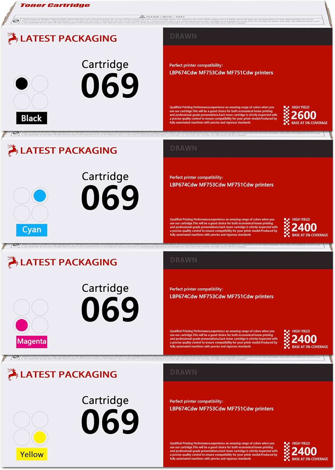 [4Pack, 1BK+1C+1M+1Y] 069 CRG069 Toner Cartridge DRA