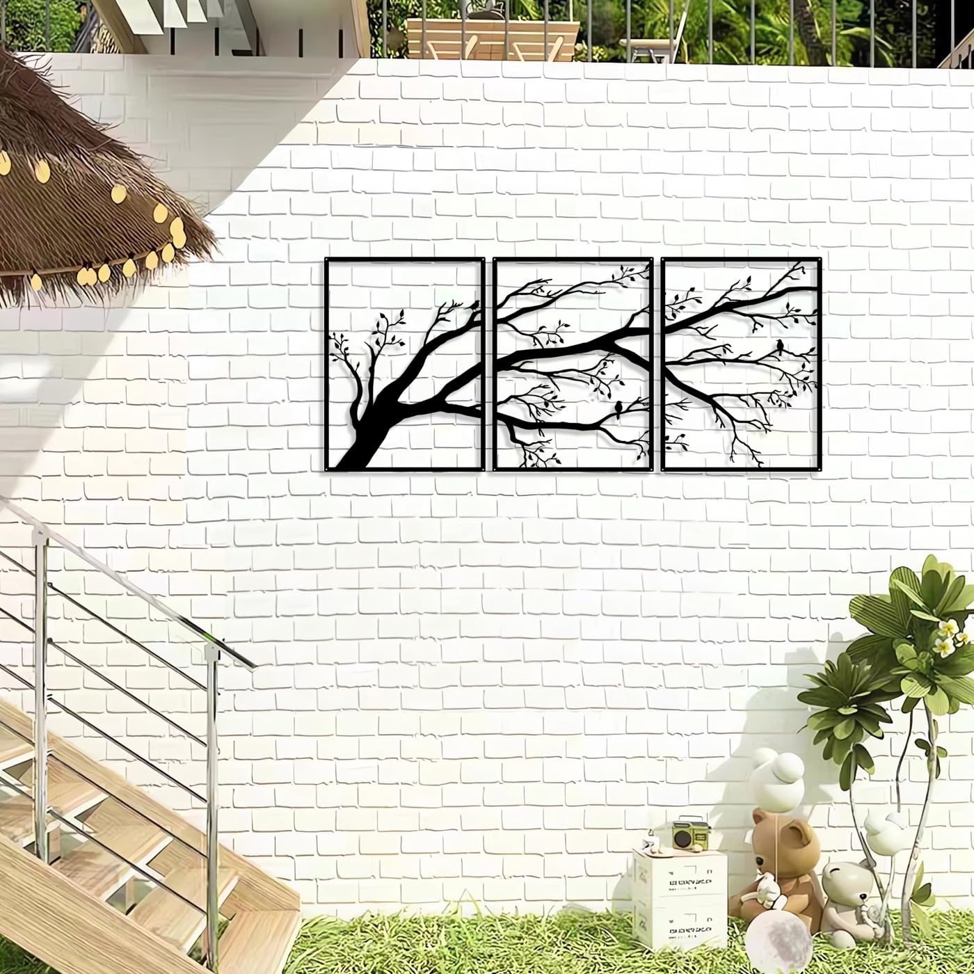 Set Di 3 Decorazioni Da Parete In Metallo – Albero Della Vita Con Uccelli, Scultura Murale 3D Per Soggiorno, Camera, Giardino E Ufficio (40x90 Cm)