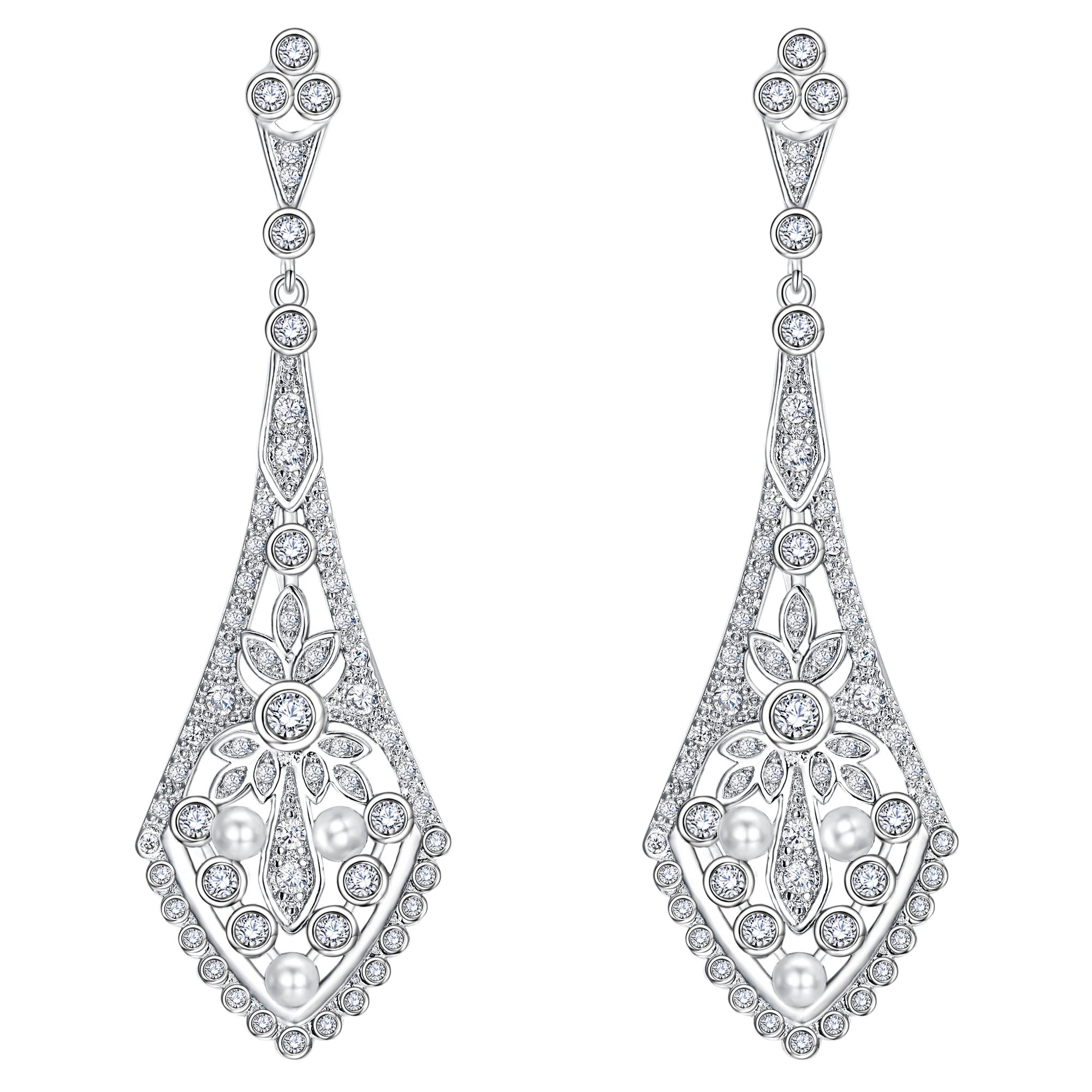 EVER FAITH Wedding Jewelry for Bride Rhinestone 1920s Great Gatsby Inspired Prom Chandelier Teardrop Pierced Earrings for Women
