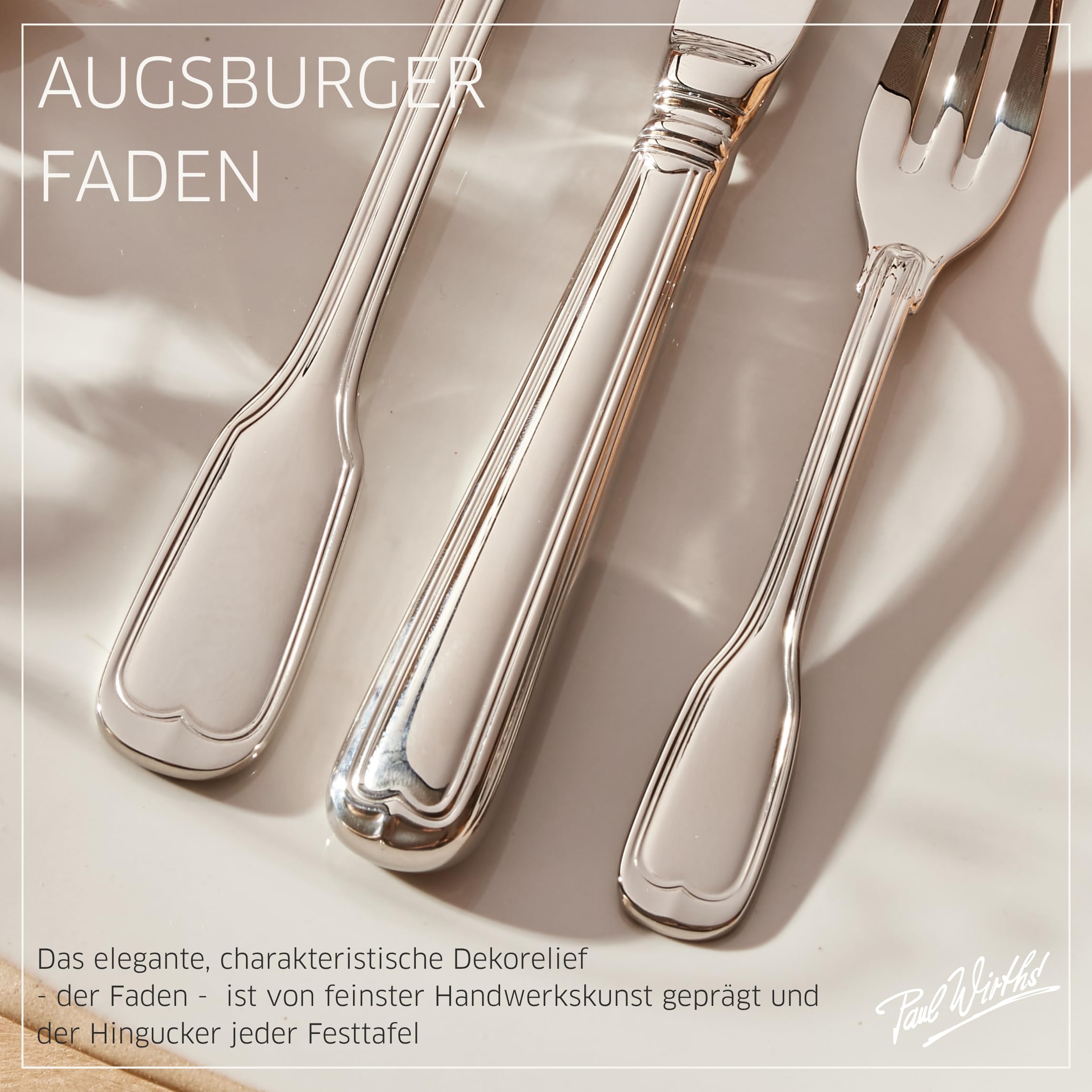 Paul Wirths Besteck-Set 30-teilig für 6 Personen, Augsburger Faden | Hochwertiger Edelstahl 18/10, hochglanzpoliert, rostfrei, spülmaschinenfest und im praktischen Besteckkasten