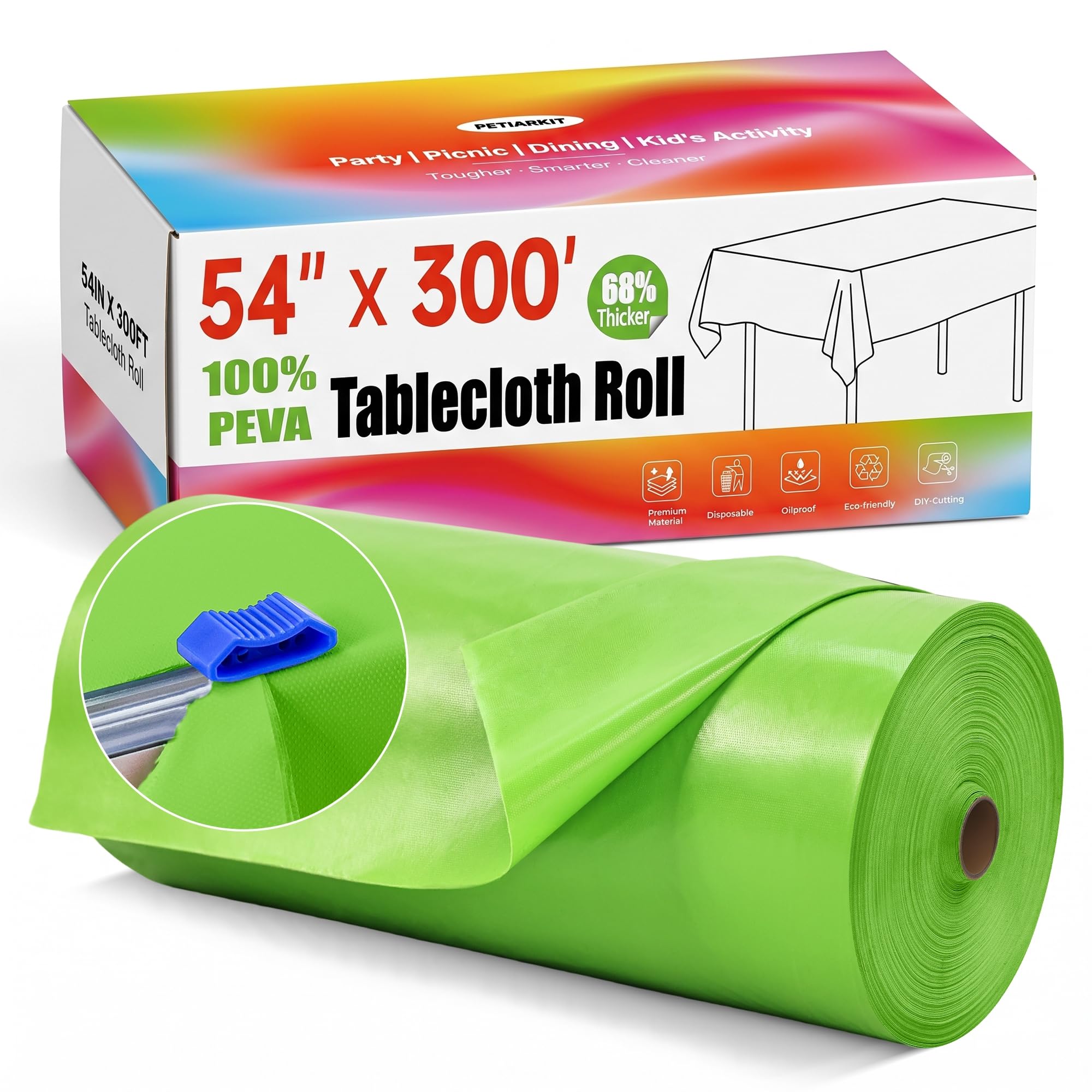 Plastic Tablecloth Roll with Slide Cutter, 54 in x 300 ft Table Cover