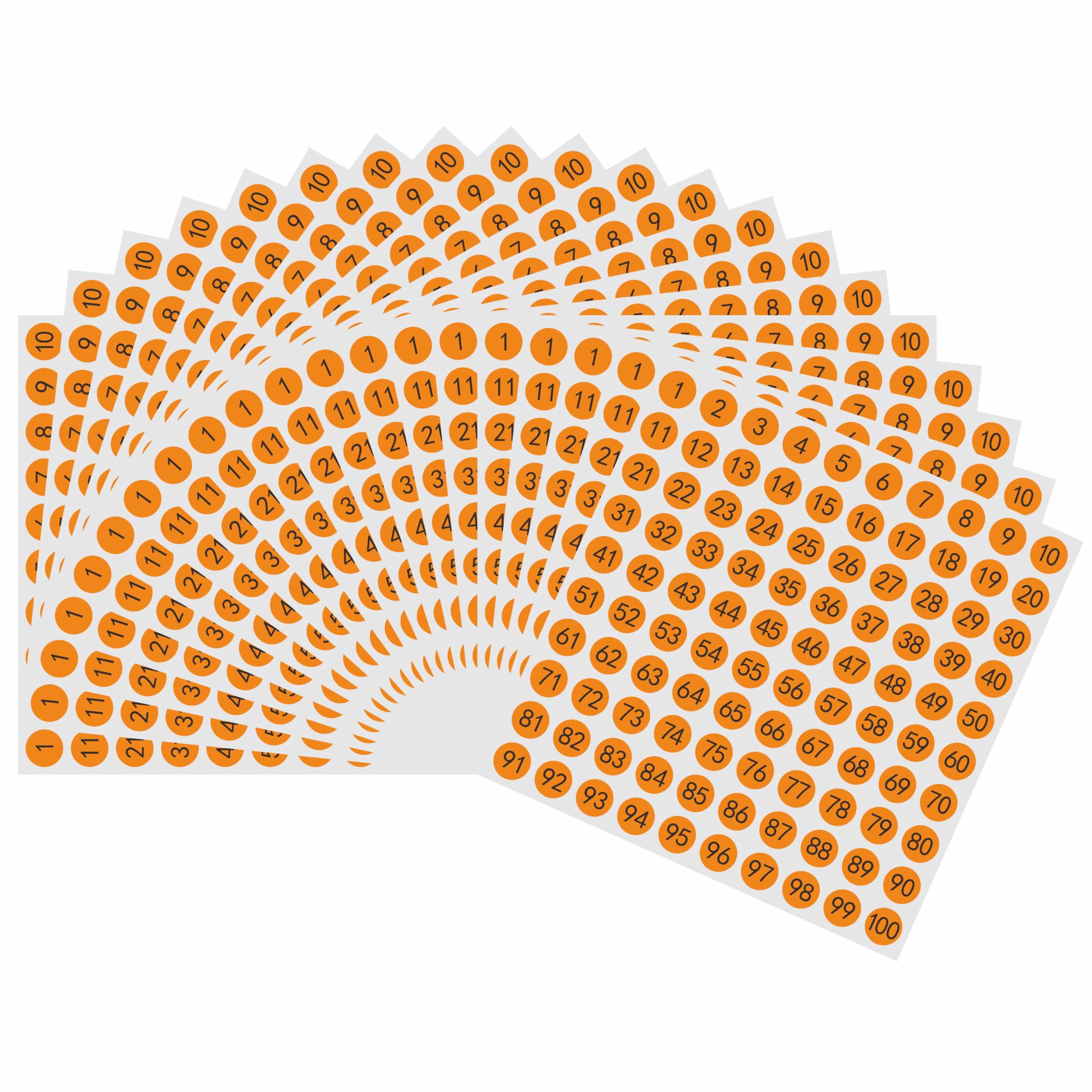 Hylabelest 20 Sheets 1 to 100 Sticky Number Round Stickers 10mm Self-Adhesive Labels, Total Pack of 2000 (Orange)