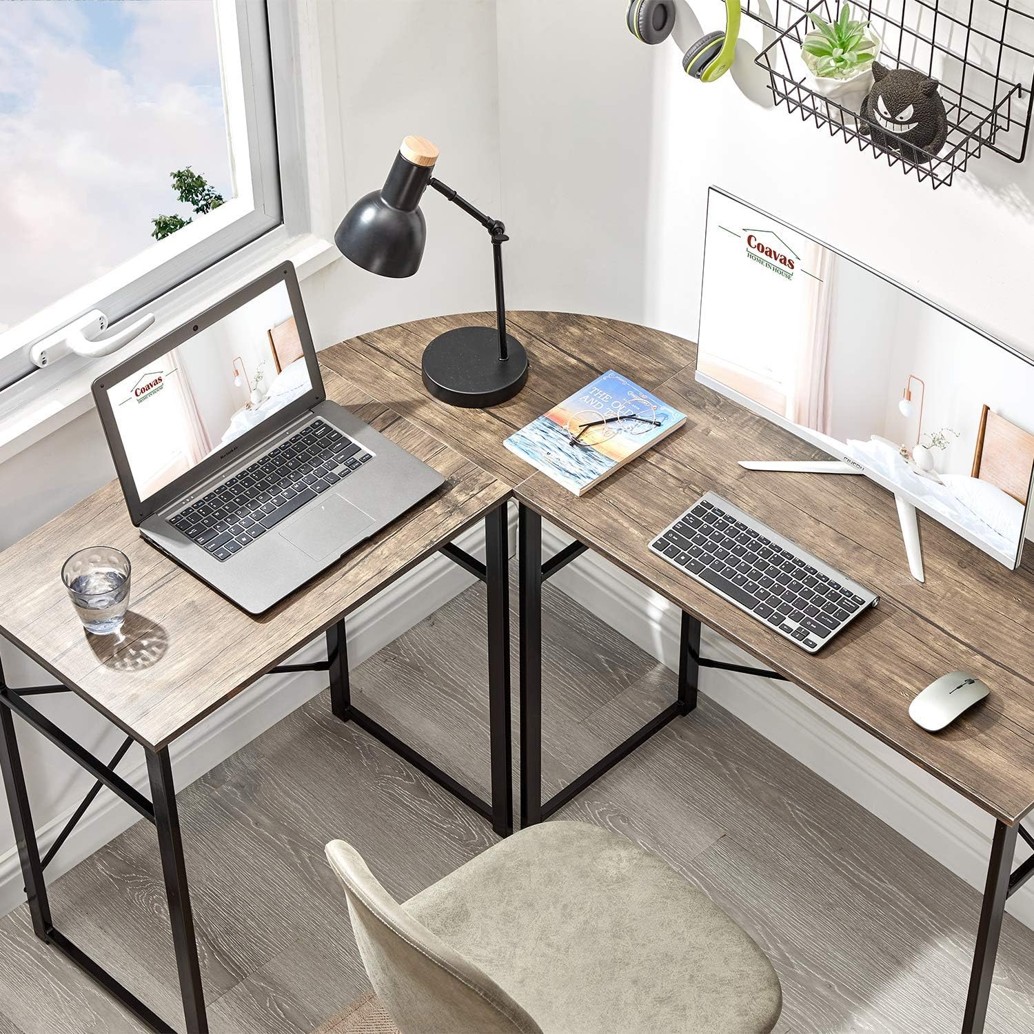 L-Shaped Computer Desk Corner Desk Office Desk Work Table Study Desk PC Laptop Workstation for Home Office (Brown L-Shaped Desk)