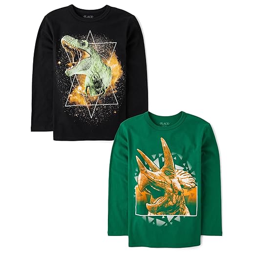 The Children's Place,Boys,Dino Short Sleeve Graphic T-Shirts,Multipacks,Triceratop/Dino Galaxy 2-Pack,Large