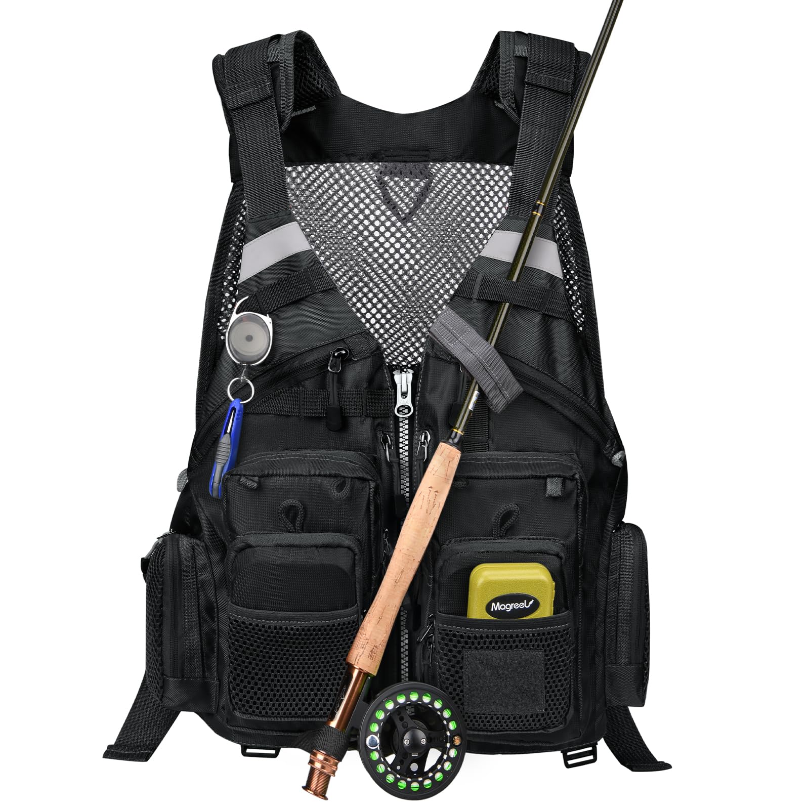 Gonex Fly Fishing Vest for Men Women, Comfortable Adjustable Fishing Vest with Multi-Pockets Reflective Stripes