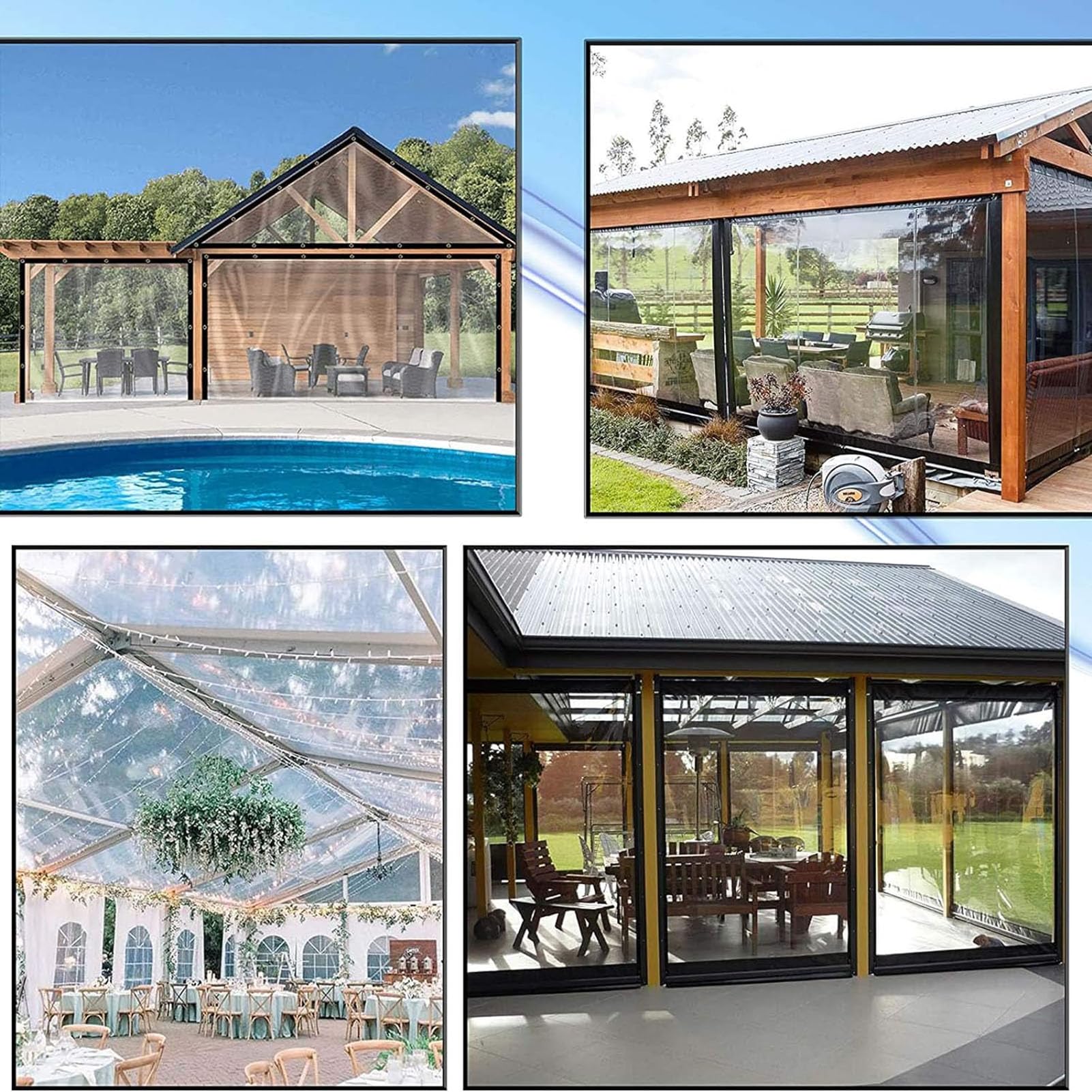 Telone Impermeabile Trasparente 8×12m, Telone Impermeabile per Gazebo, Telone PE Occhiellato, Tenda da Balcone in Plastica, Antipioggia Telo, per Esterno Balcone Giardino Serra Piante ( 8×12m)