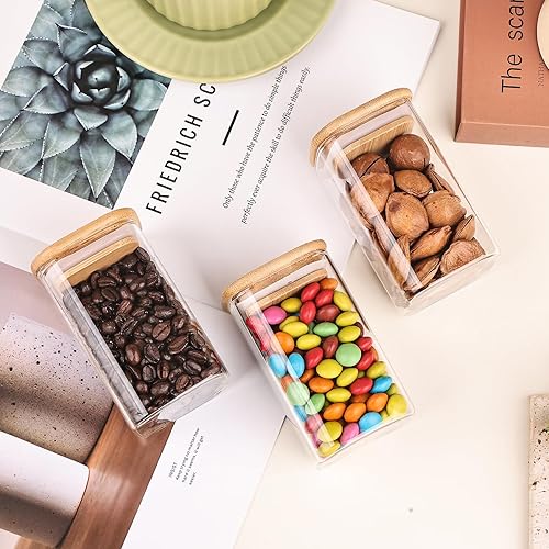 Miniatura 8 de Tarros de vidrio para especias de 6 onzas con tapa y etiqueta de bambú, paquete de 12 recipientes cuadrados de vidrio, pequeños recipientes de
