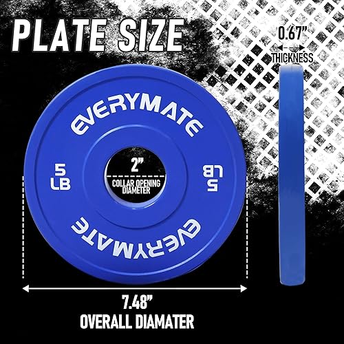 Miniatura 3 de EVERYMATE Placas de peso fraccionarias - Placas olímpicas para entrenamiento cruzado - Inserto de acero - 1.25 libras, 2.5 libras, 5 libras