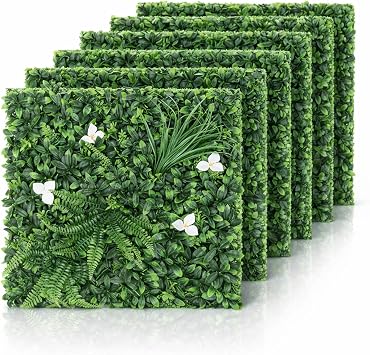 Artificial Green Wall Panels 20"x20", 6Pcs Grass Wall Panels Decor, Faux Green Wall Deco Lush Greenery Backdrop for Wedding, Birthday Party & Home Wall 505