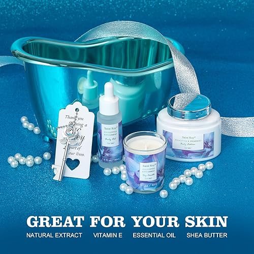 Miniatura 8 de Juego de cestas de baño y cuerpo, cesta de regalo de spa de lujo de EUCALIPTO y menta para mujeres, cestas de regalo de baño únicas, kit de spa en