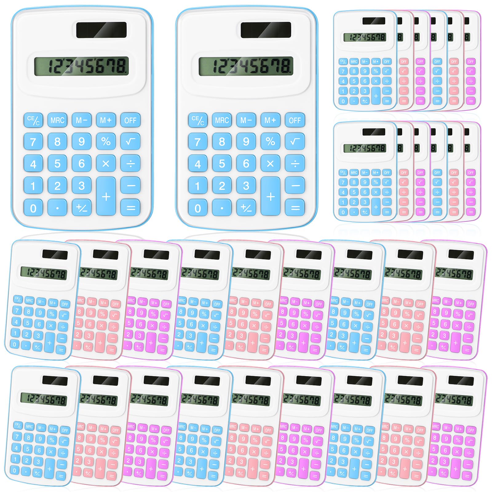 Treela 30 Pcs Pocket Size Calculator for Students Bulk Mini Handheld Cute Basic Standard with Button Battery 8 Digit Display Desktop Calculator for Office, School(Gentle Color)