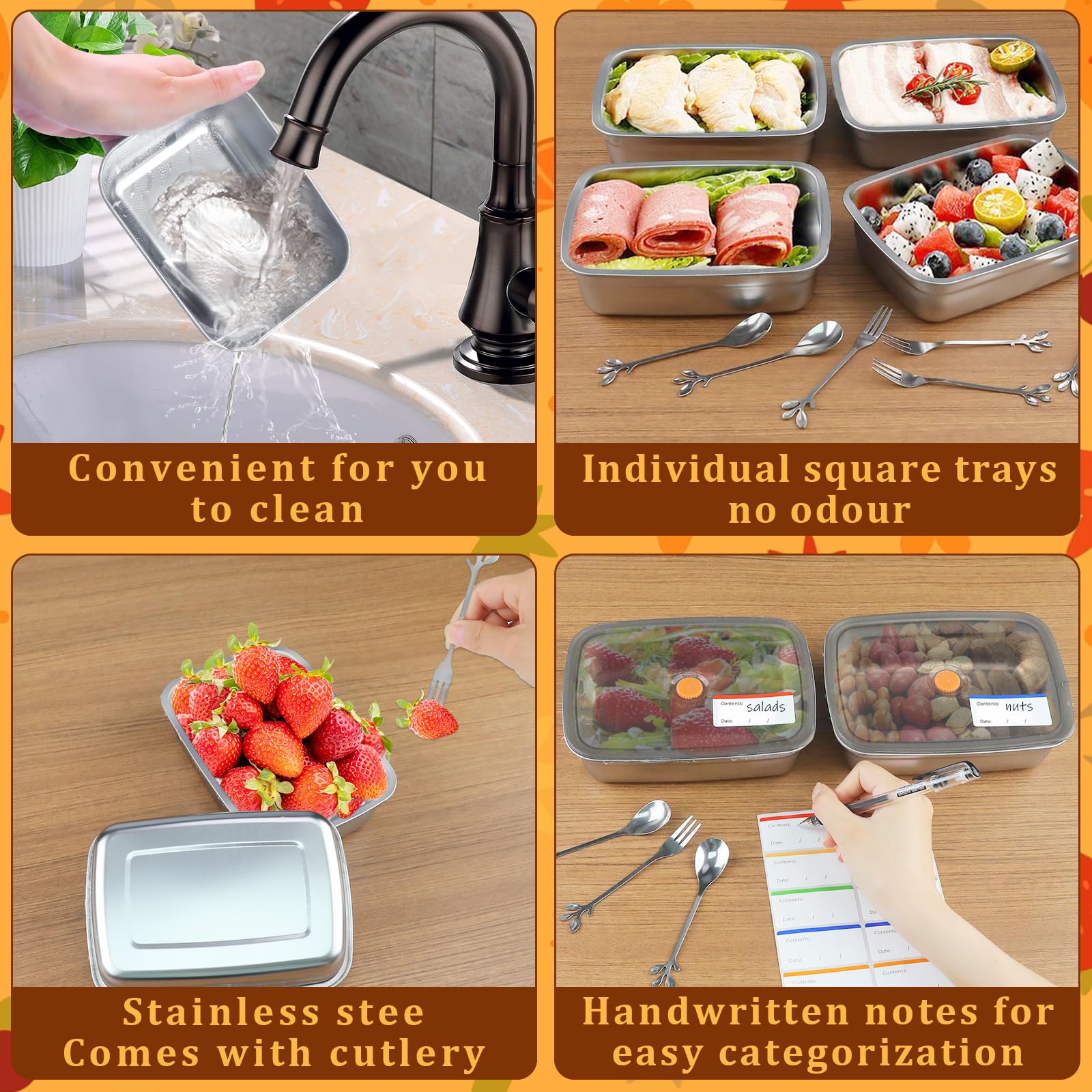 10 recipientes de almacenamiento de alimentos de acero inoxidable 316, tapas herméticas, 1500 ml, contenedor de metal para refrigerador, contenedor de comida de metal