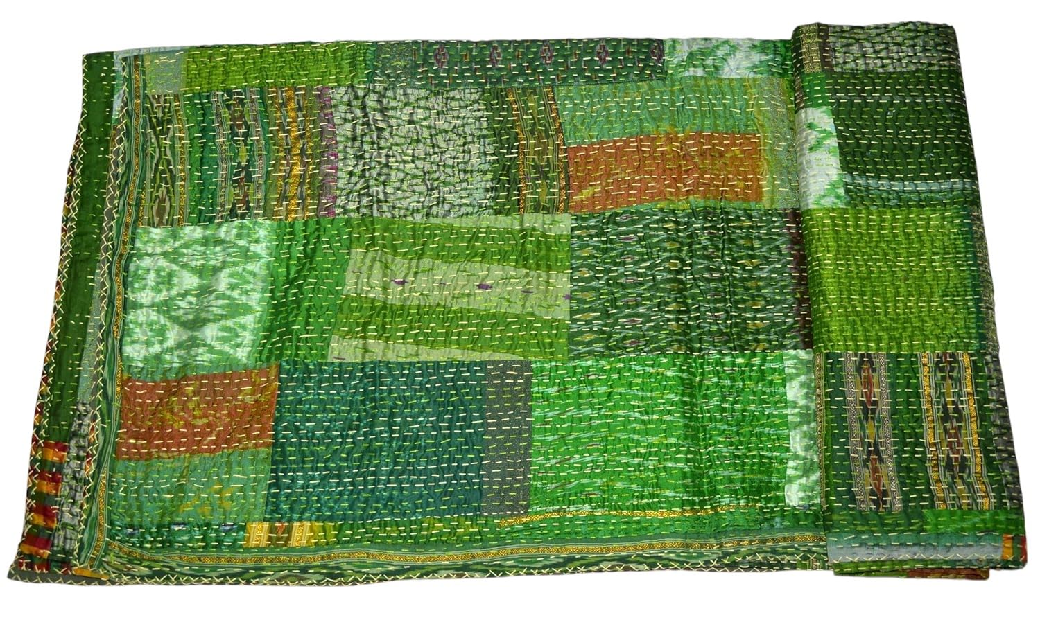 Indische Kantha-Steppdecke, Patchwork, Vintage, Doppelgröße, Überwurf