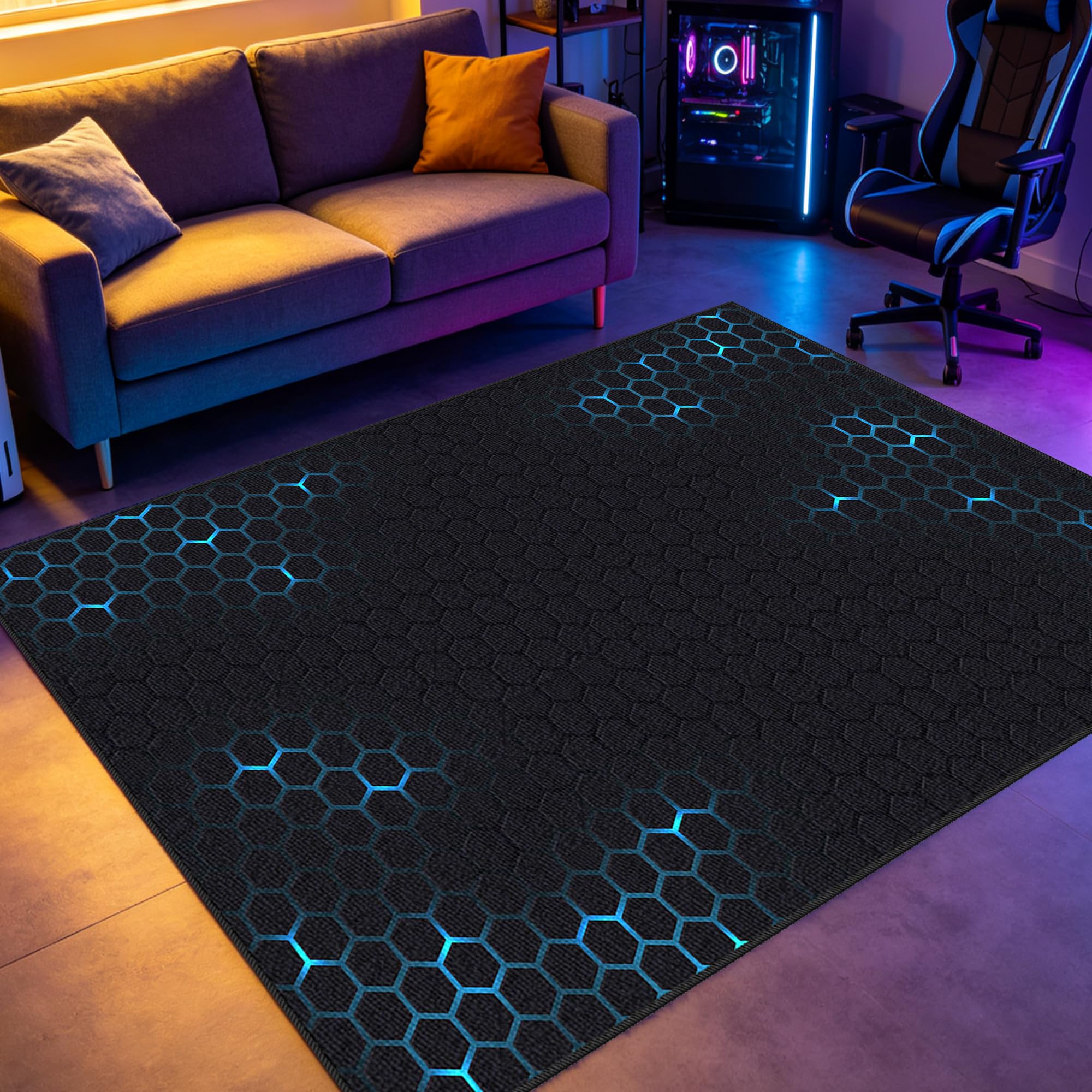 Tapis salon doux poil court et tapis de jeu gaming chambre